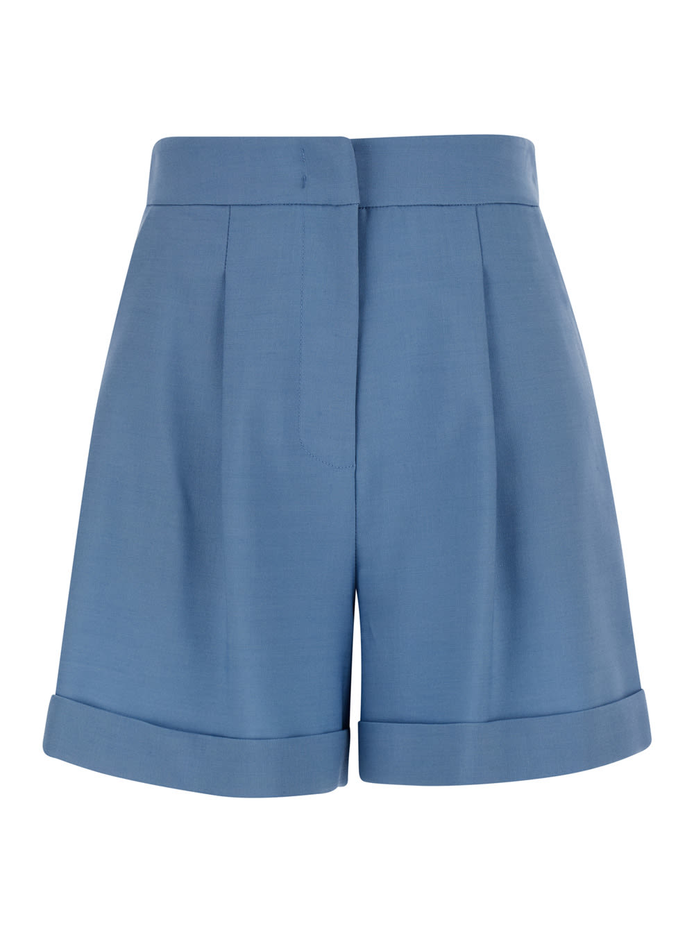 Shop Federica Tosi Light Blue Pleated Shorts In Wool Blend Woman