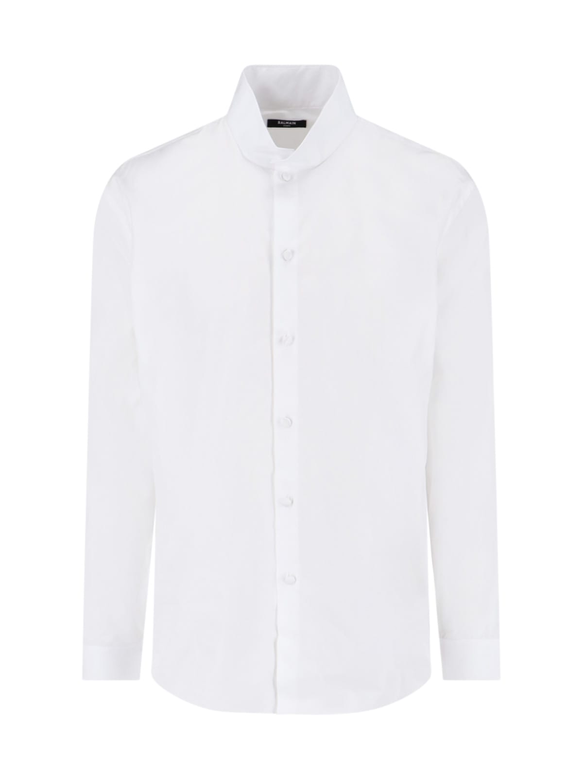 Shop Balmain Mandarin Collar Shirt In White