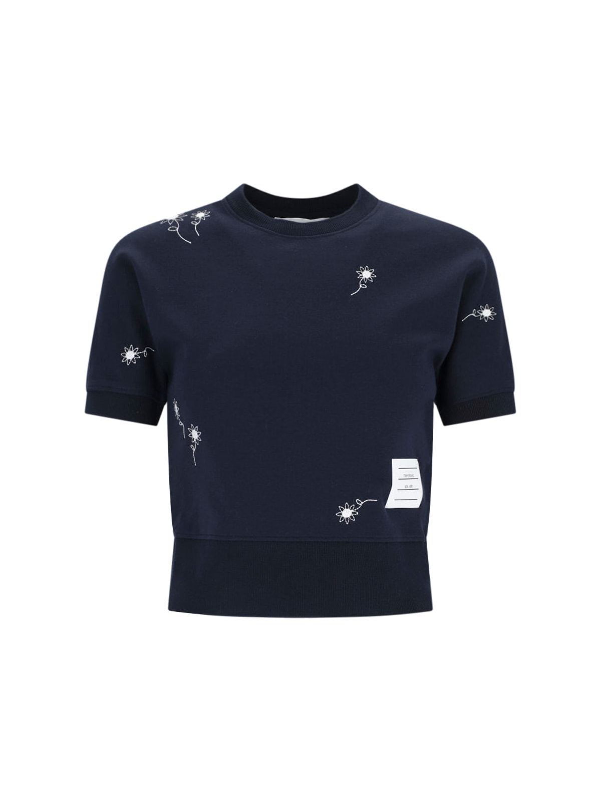 Shop Thom Browne Floral Embroidery T-shirt In Blue