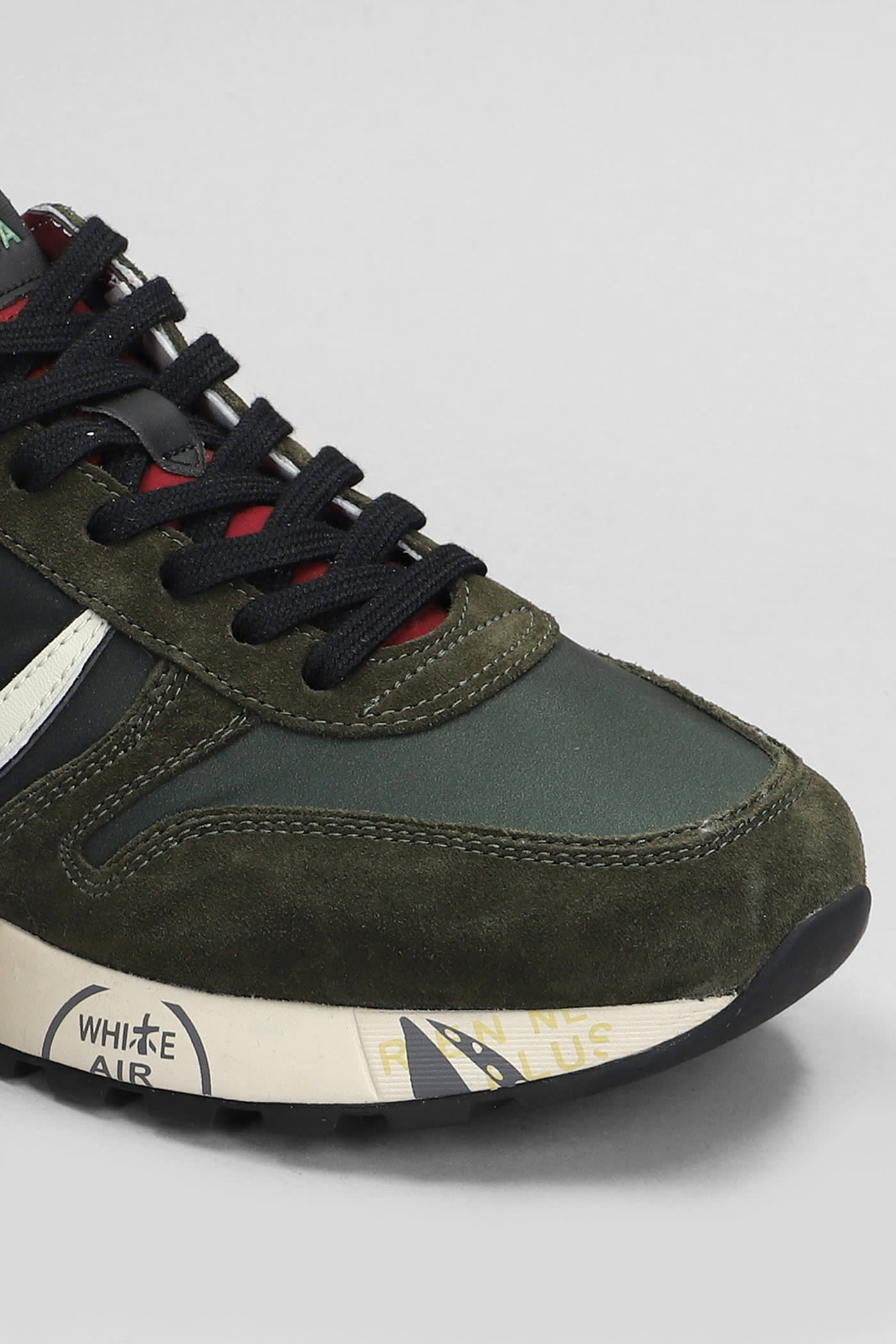 Shop Premiata Lander Sneakers In Green Suede And Fabric