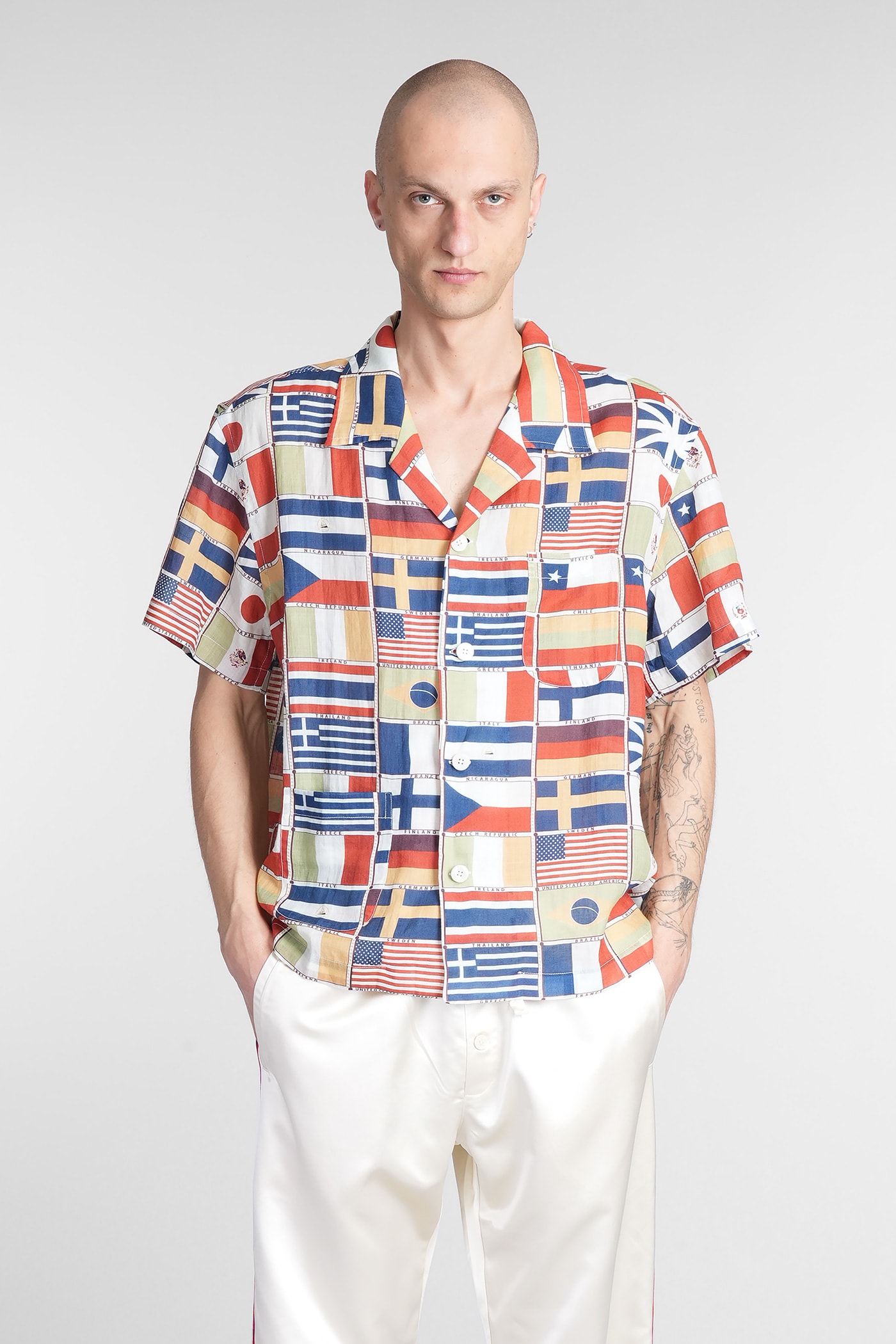Bode International Camp-collar Printed Linen Shirt In Multicolor