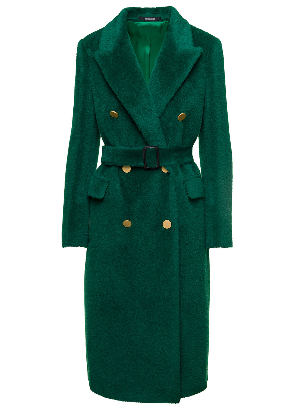 Jole Long Emerald Green Double-breasted Belted Coat In Wool And Alpaca Woman Tagliatore