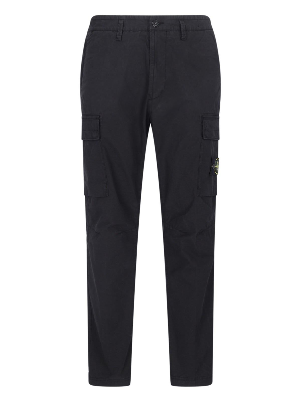 Shop Stone Island Cargo Fitted Trousers In Black