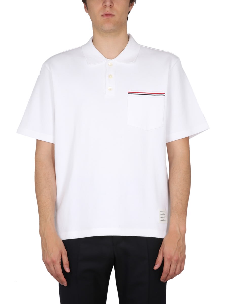 Thom Browne Rwb Trim Jersey Polo Short In White