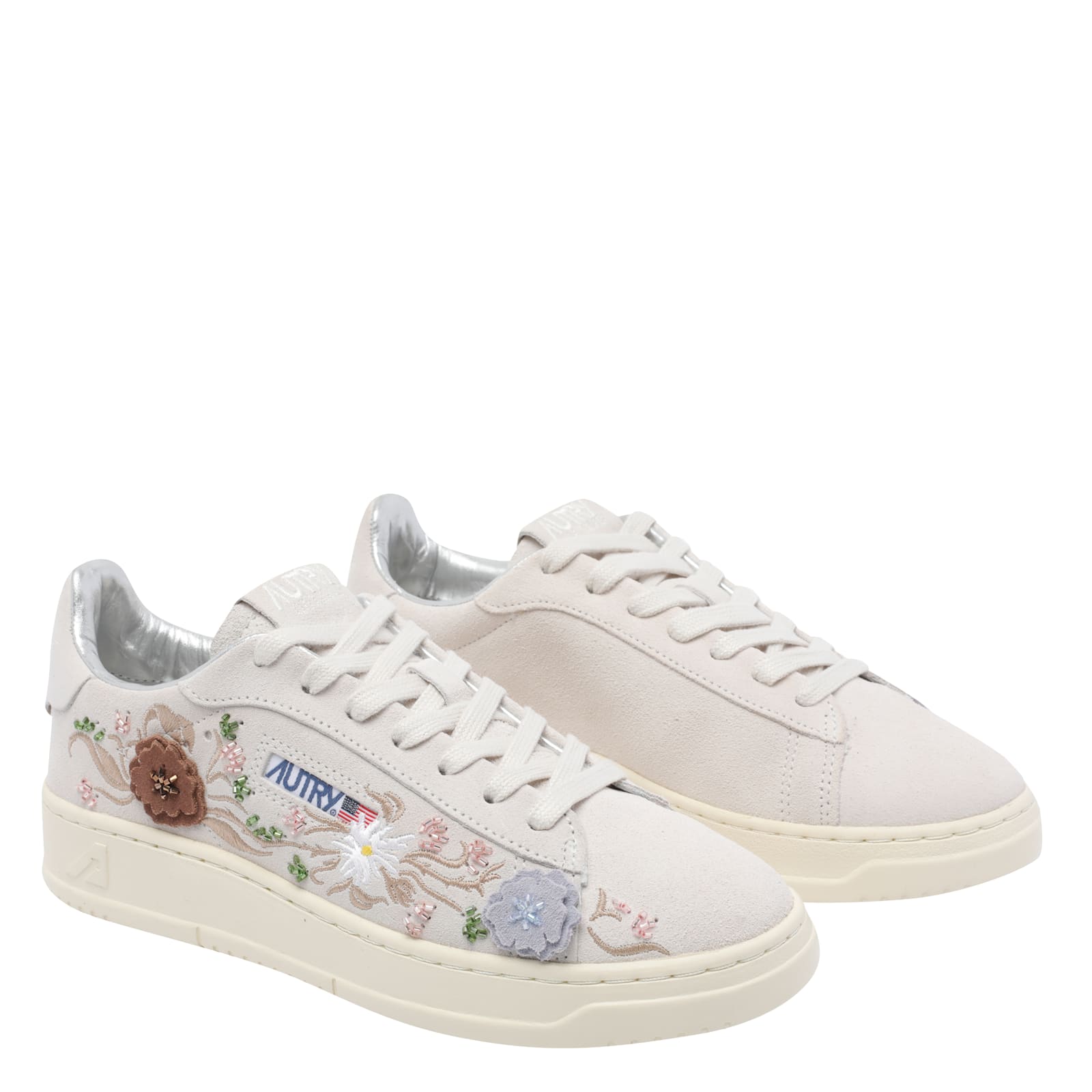 Autry Dallas Floral Suede Low Sneakers In Neutral