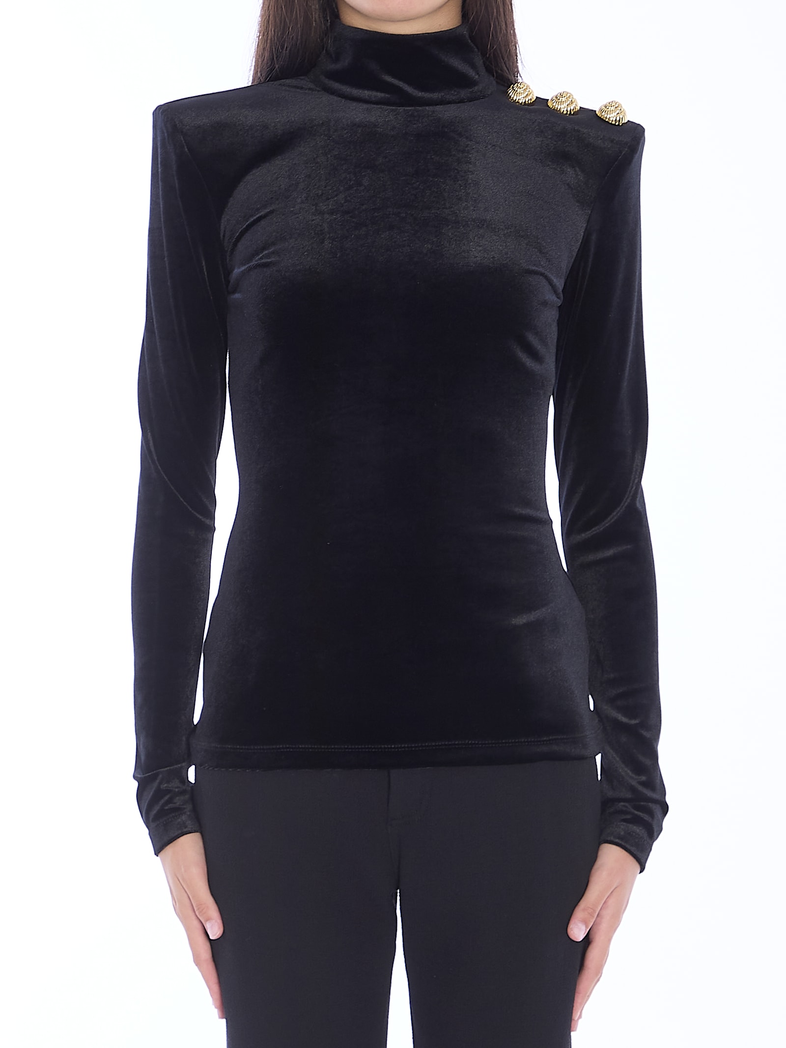 Shop Balmain Velvet Top In Black