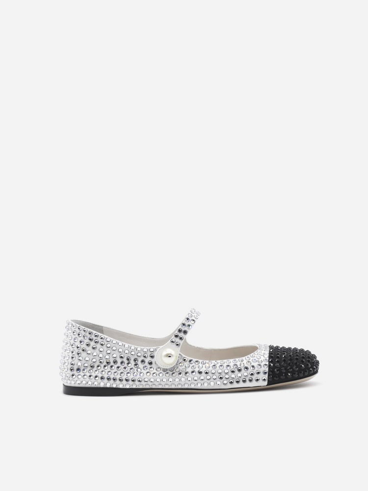 Miu Miu Leather Ballet Flats With All-over Crystal Details