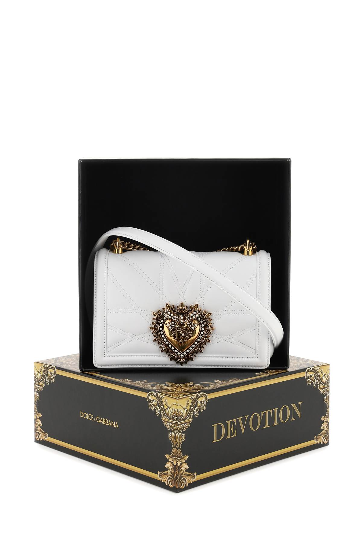 Shop Dolce & Gabbana Medium Devotion Bag In Quilted Nappa Leather In White