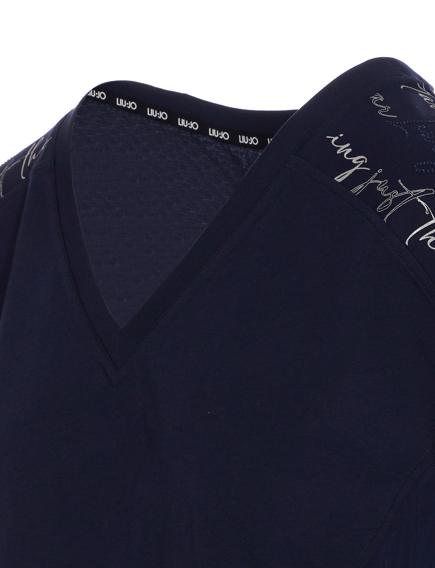 Liu •jo Crystal V-neck Graphic Print T-shirt In Blue