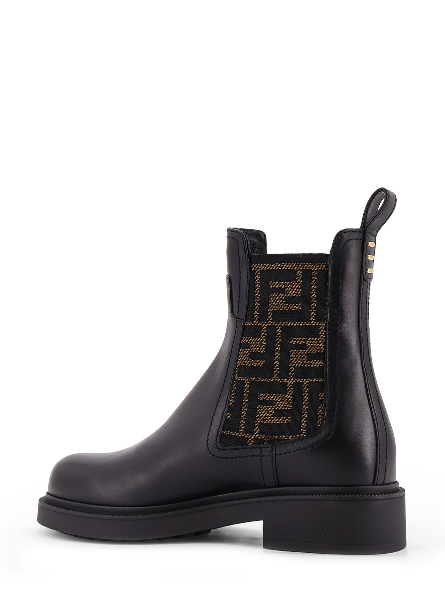 Fendi Black Leather And Ff Fabric Biker Jacket In Black