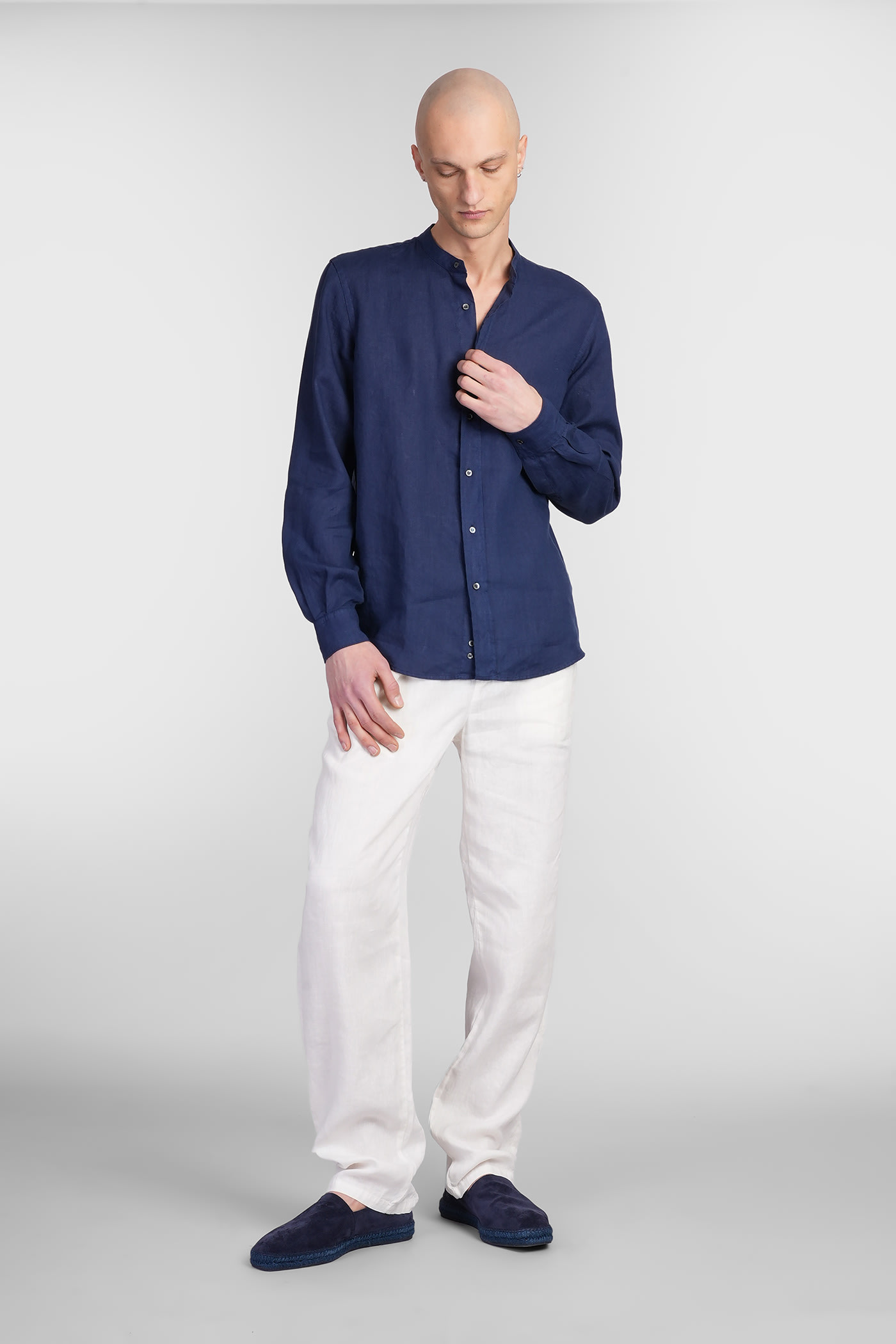 Aspesi Bruce Shirt In Blue Linen In Blue