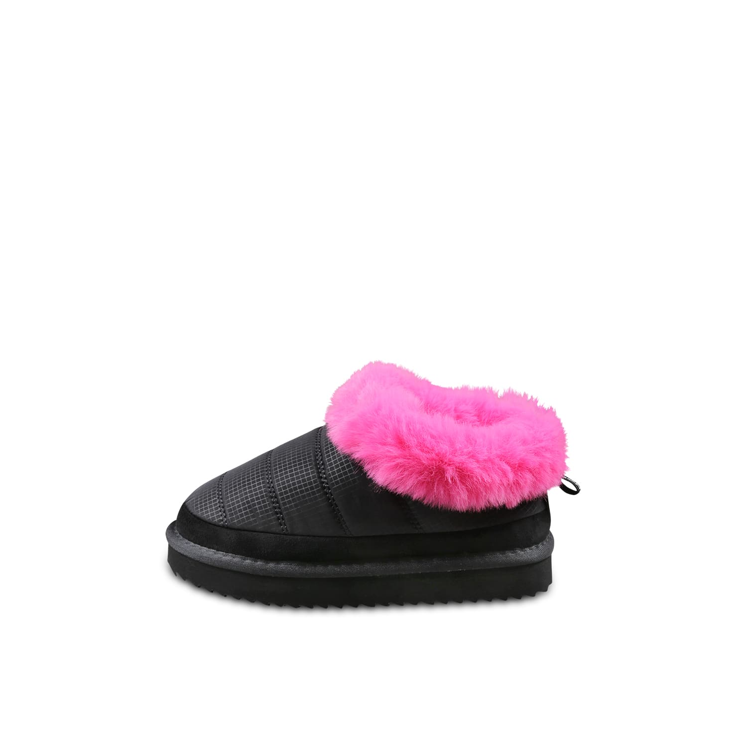 Monnalisa Technical Fabric And Plush Slip-ons In Black