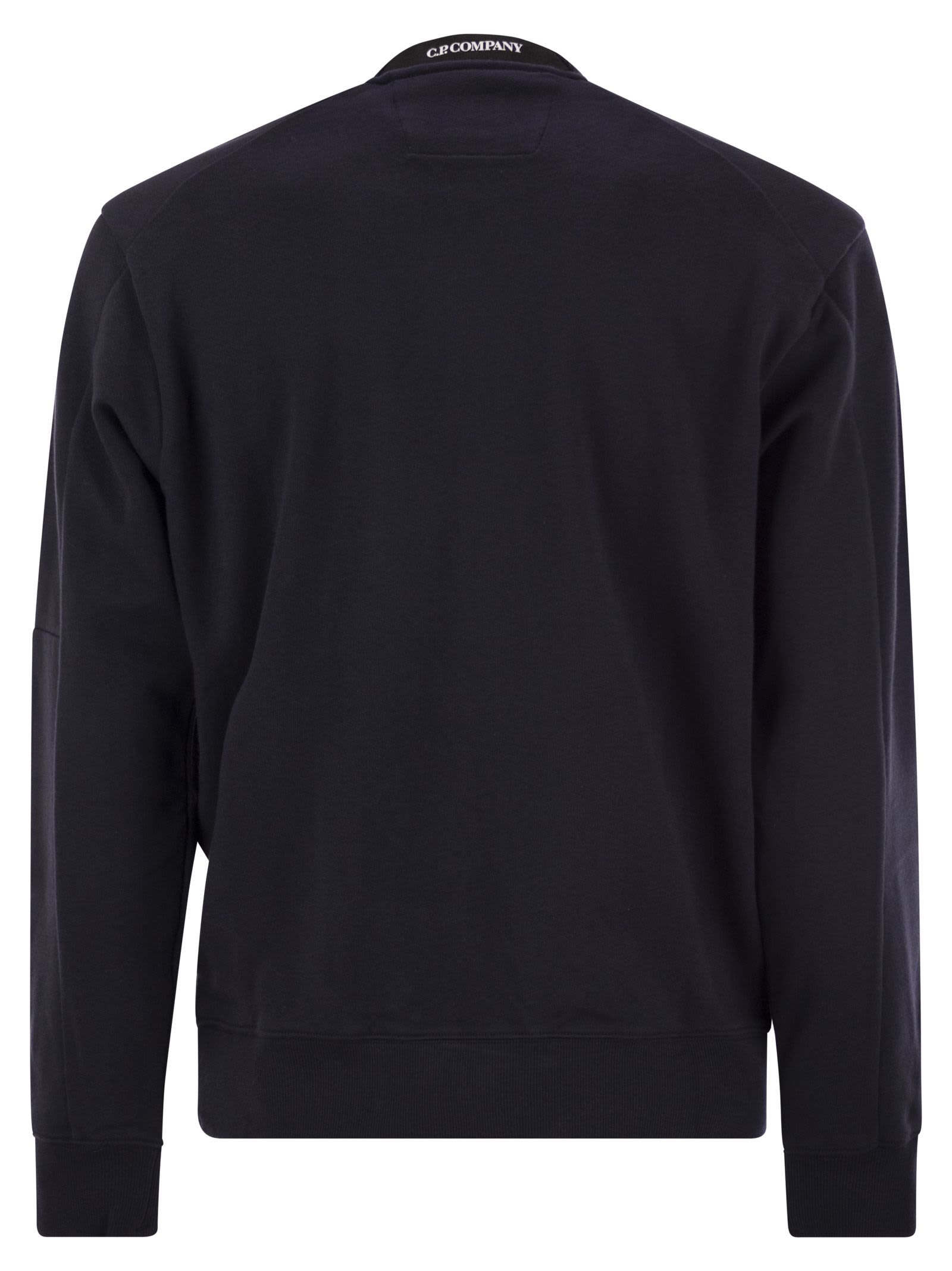 Shop C.p. Company Diagonal Raised Fleece Crew Neck Lens Sweatshirt In Dark Blue