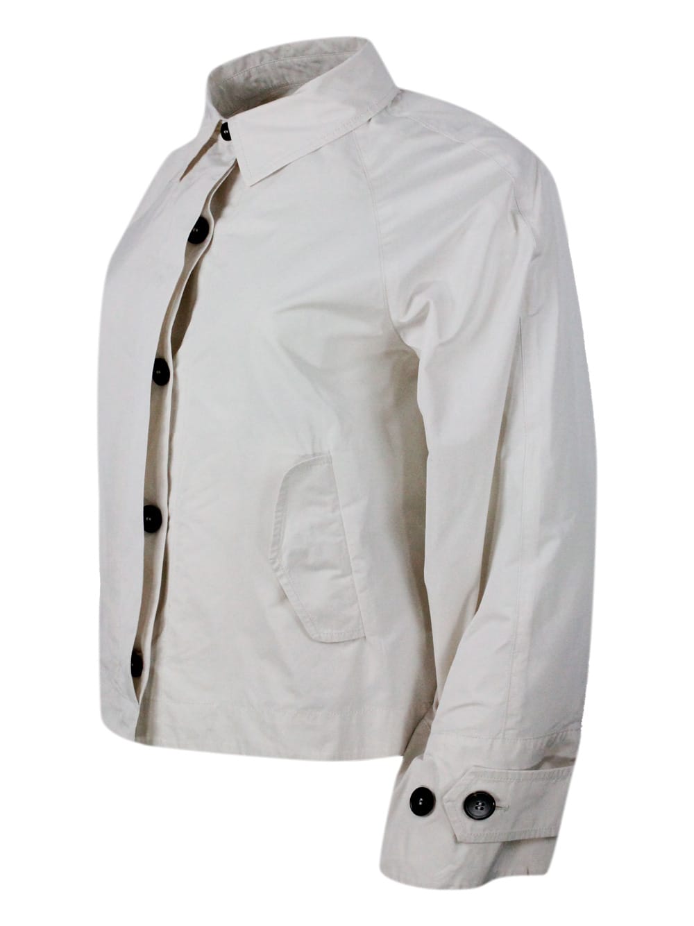 Shop Antonelli Lightweight Windproof Jacket With Shirt Collar, Button Closure And Side Pockets In Cream