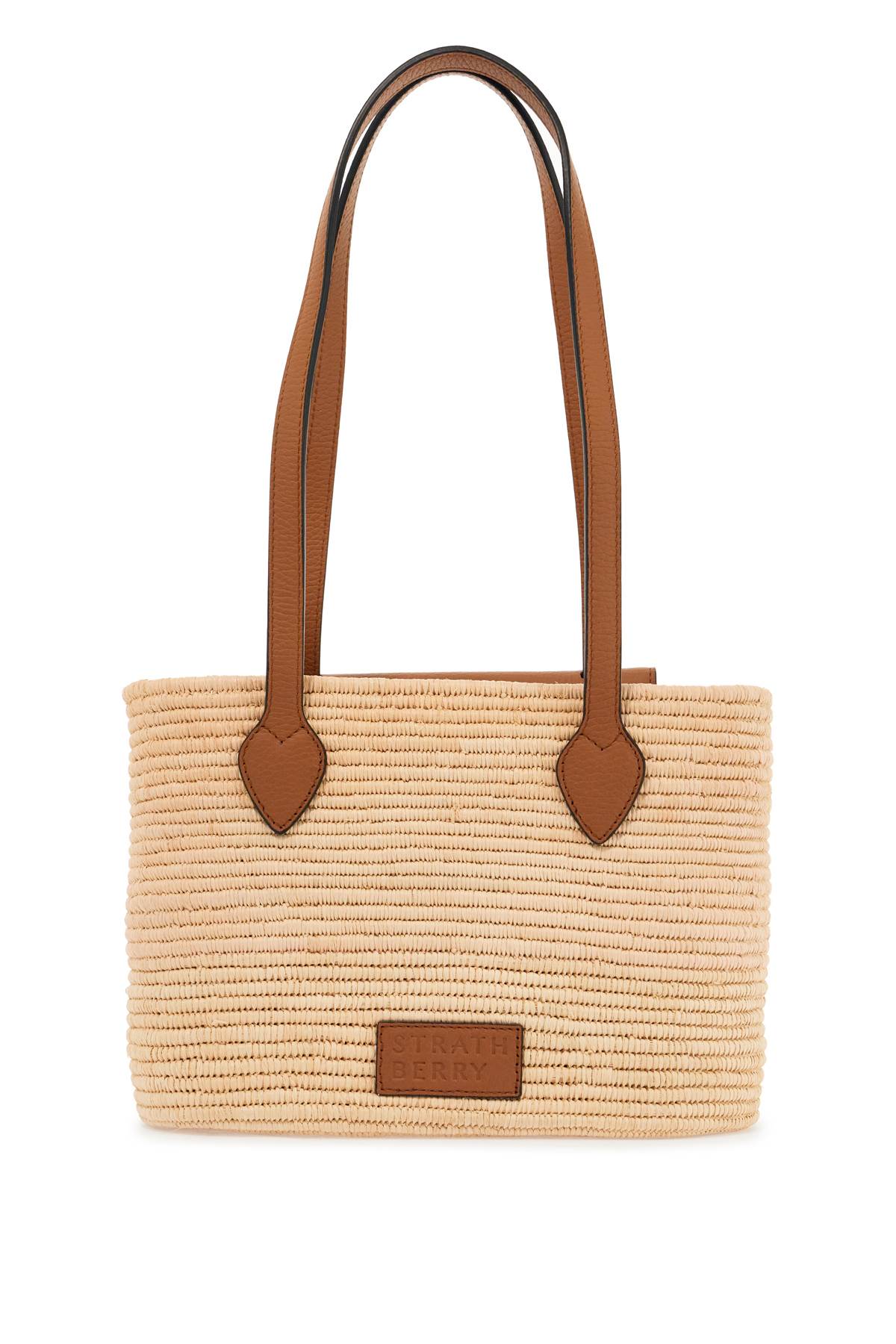 Beige Woven Raffia Bag With Leather Details