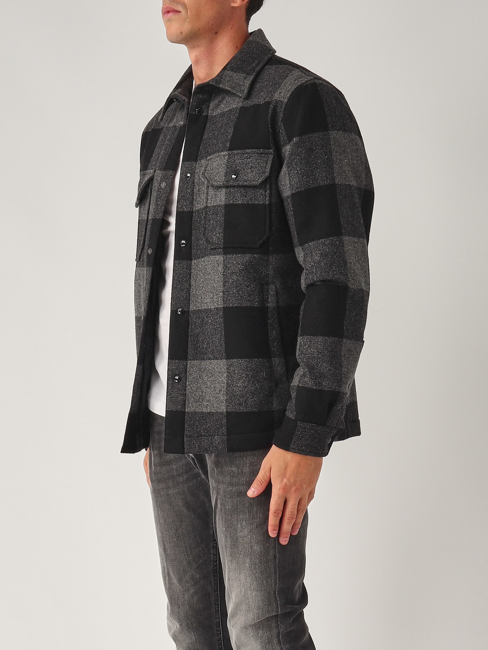 Shop Woolrich Alaskan Wool Check Overshirt Shirt In Check Nero-grigio