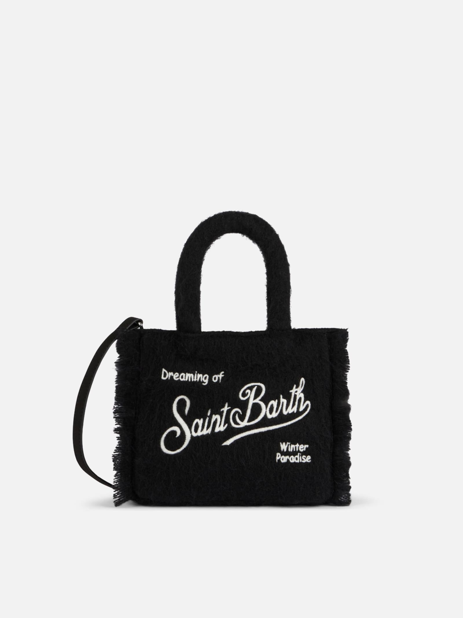 Mc2 Saint Barth Wooly Mini Vanity Fringed Black Bag In Black