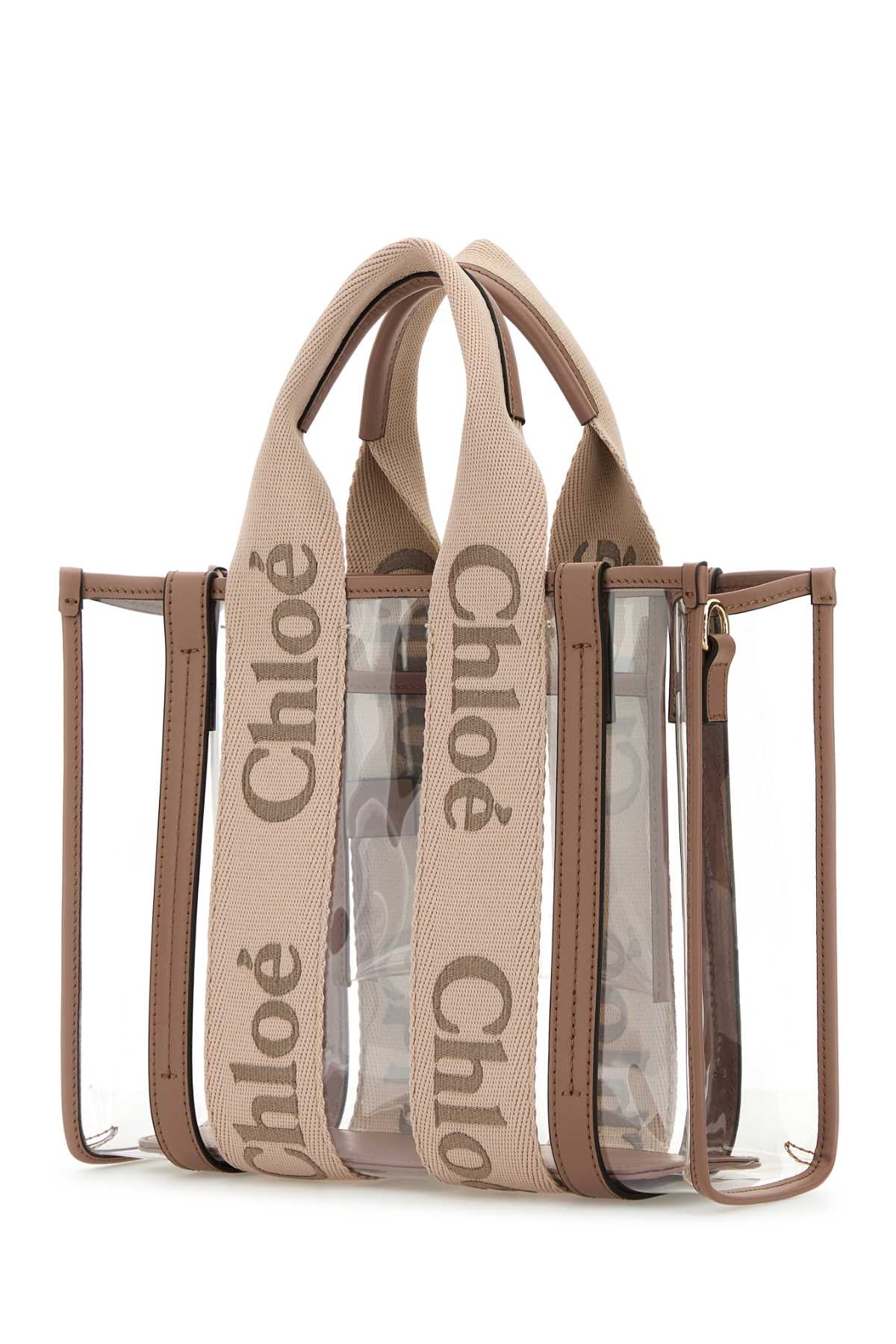 Chloé Chloe Women Two-tone Rubber And Leather Small Woody Shopping Bag In Blushybeige