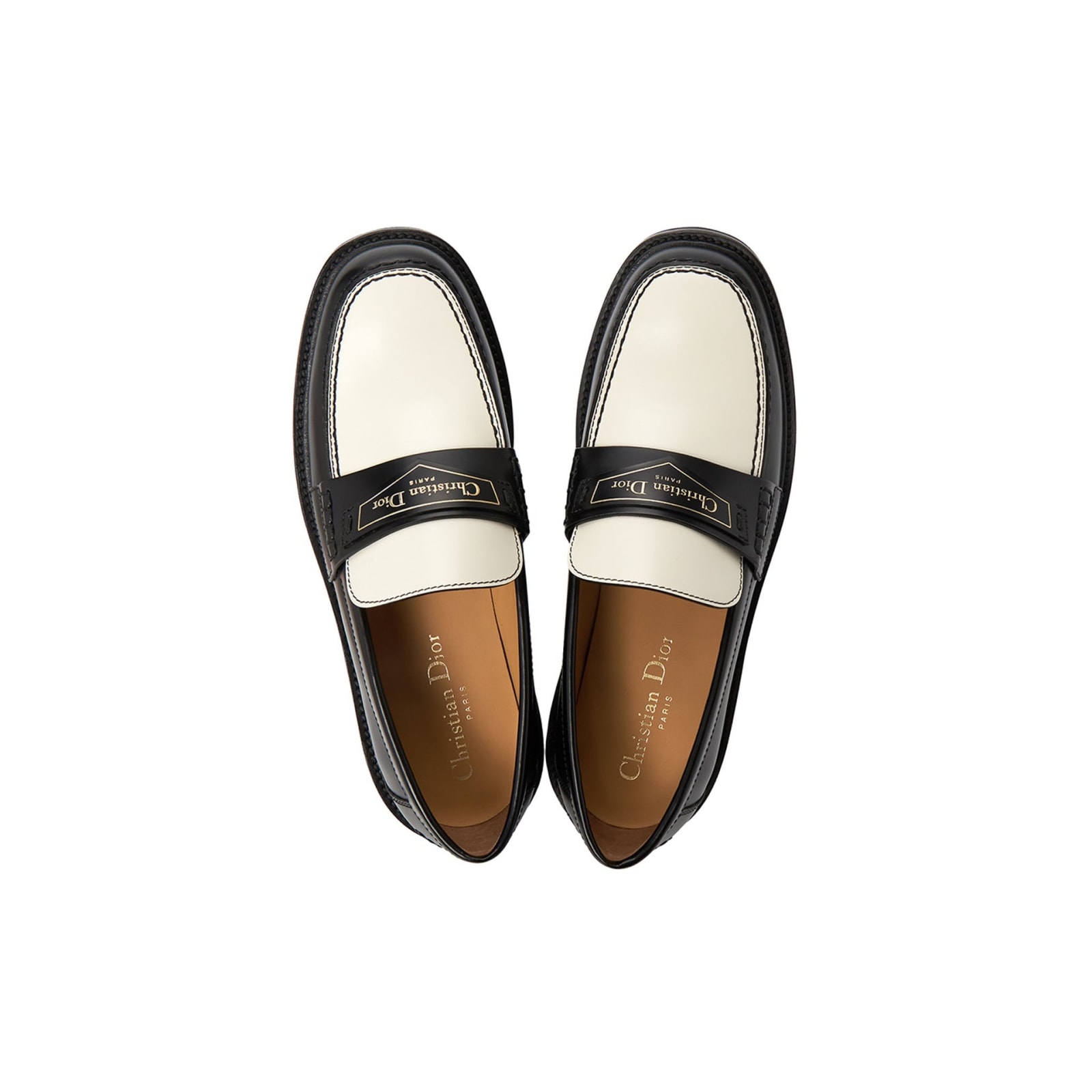 Shop Dior Leather Loafers In Black