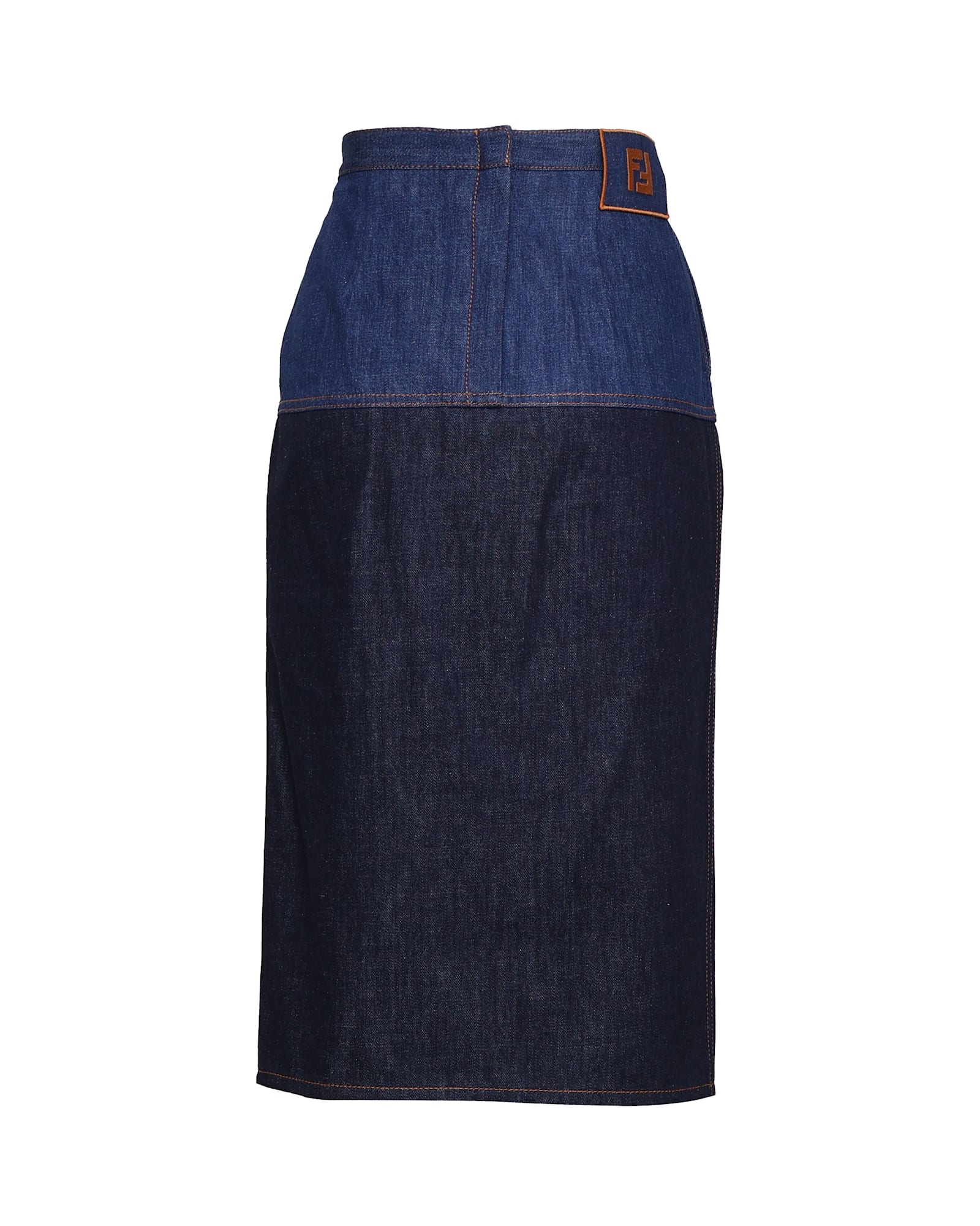 Shop Fendi High-waisted Denim Midi Skirt In Denim, Light Denim