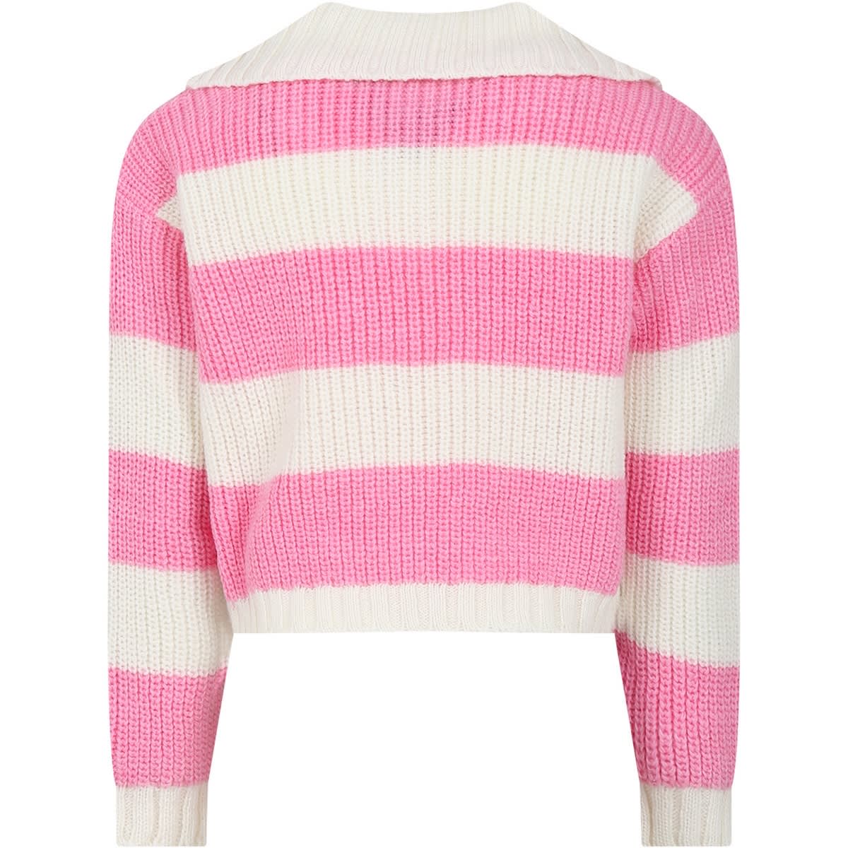 Shop Msgm Pink Sweater For Girl With Logo In Multicolor