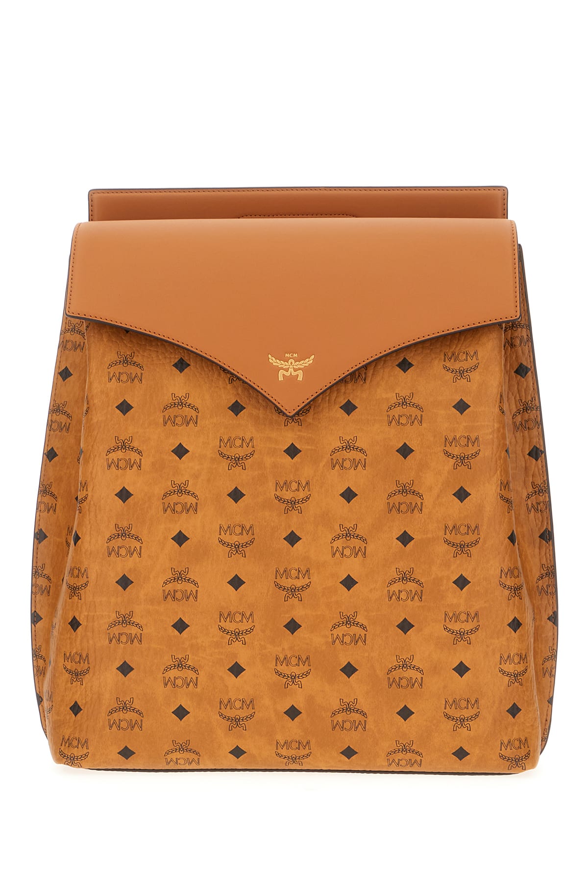 Mcm Printed Canvas Backpack In Cognac