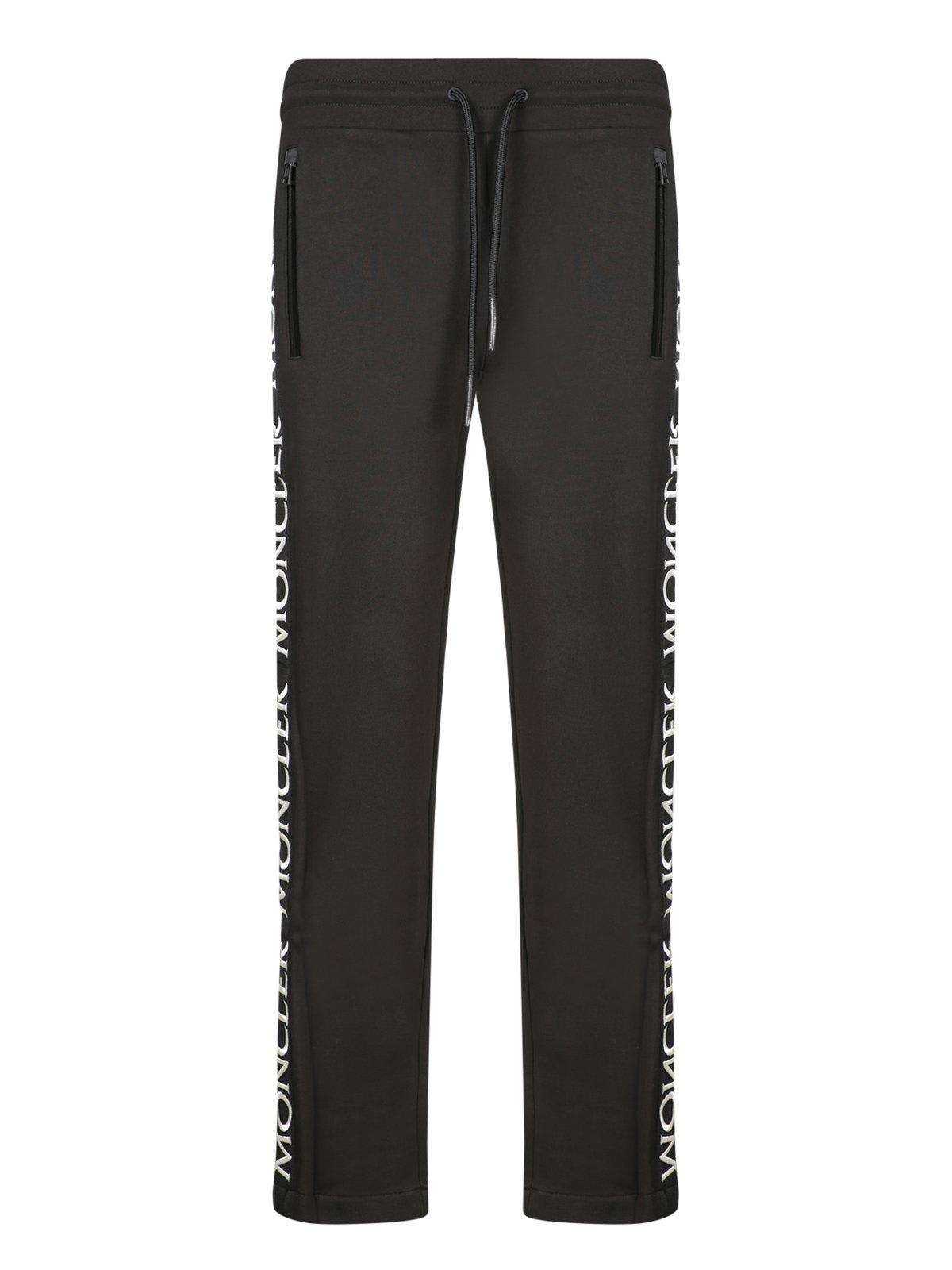 Shop Moncler Logo Printed Drawstring Pants In Black