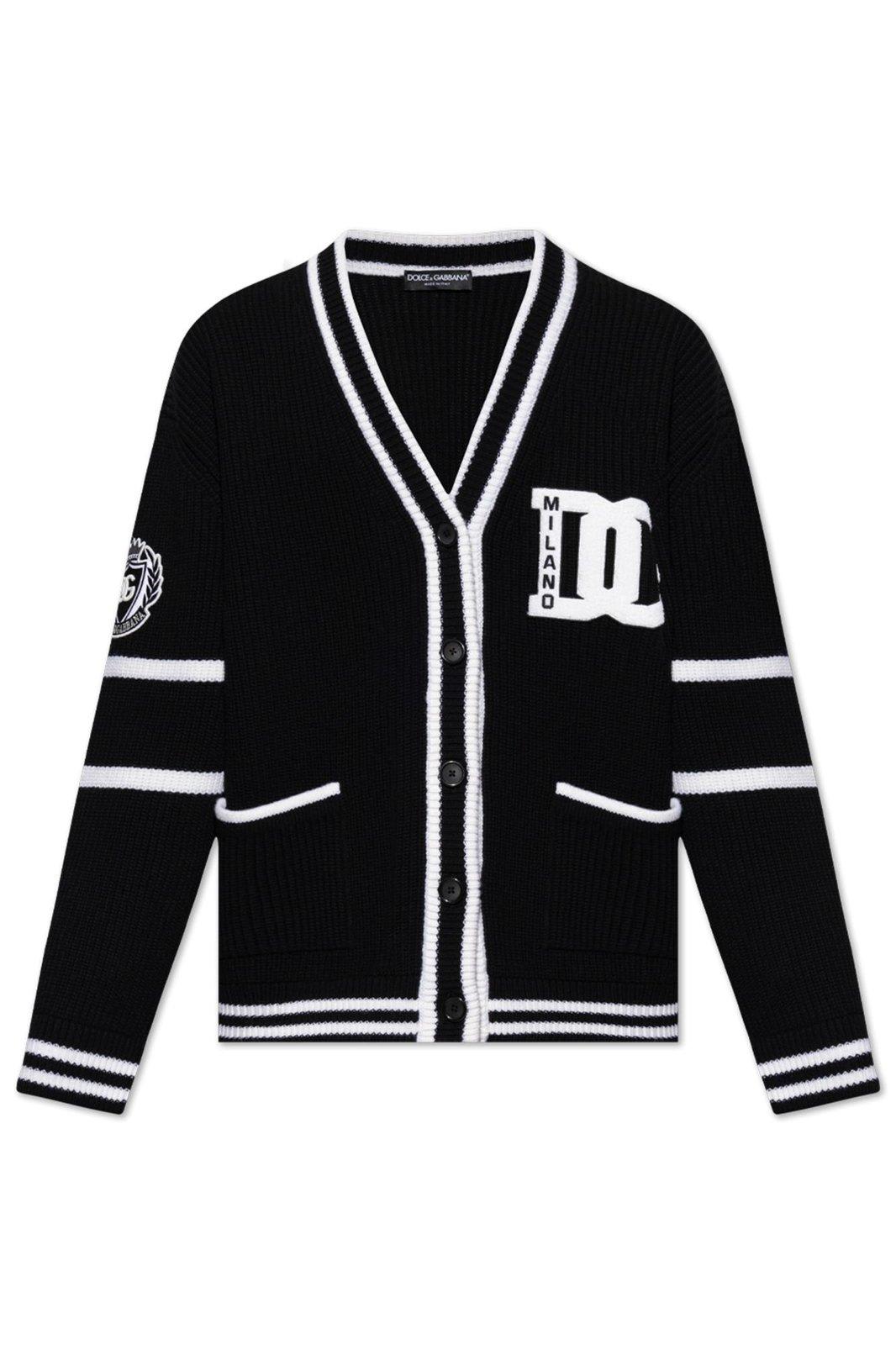 Shop Dolce & Gabbana Dg Logo Embroidered Cardigan In Black