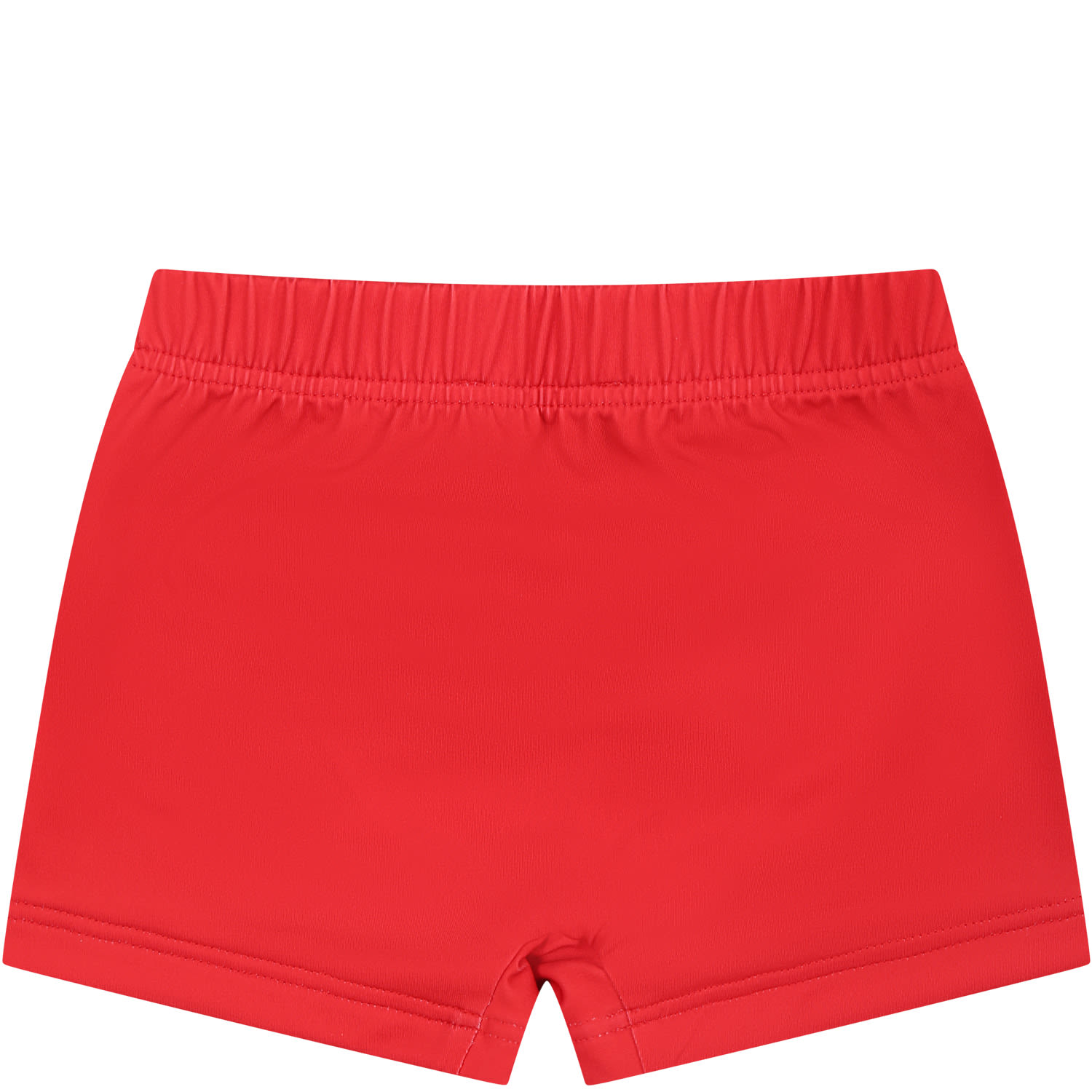 Moschino Red Swimsuit For Baby Boy With Teddy Bear And Multicolor Logo In Red