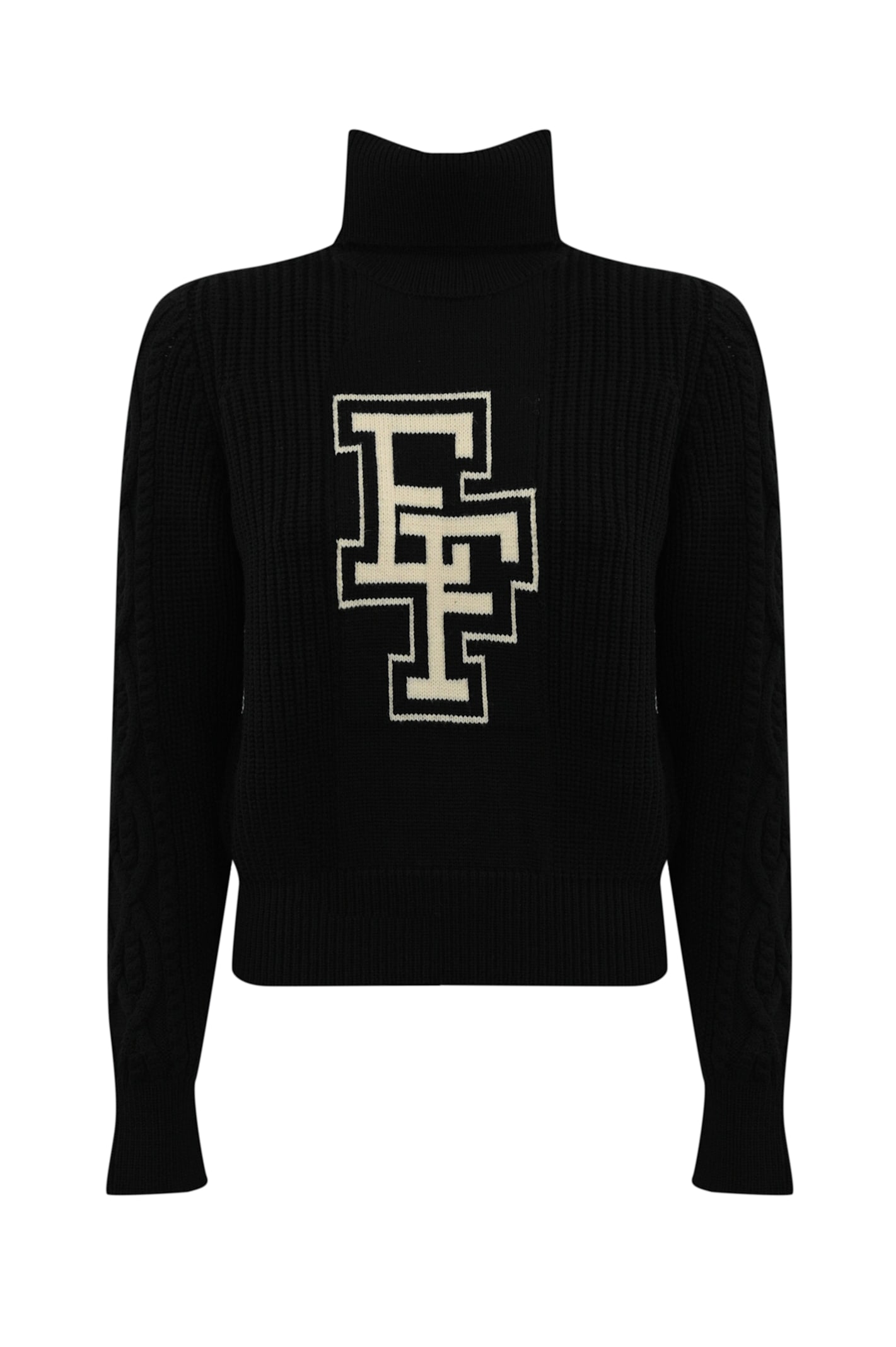 Shop Elisabetta Franchi College Style Wool Turtleneck In Nero/burro