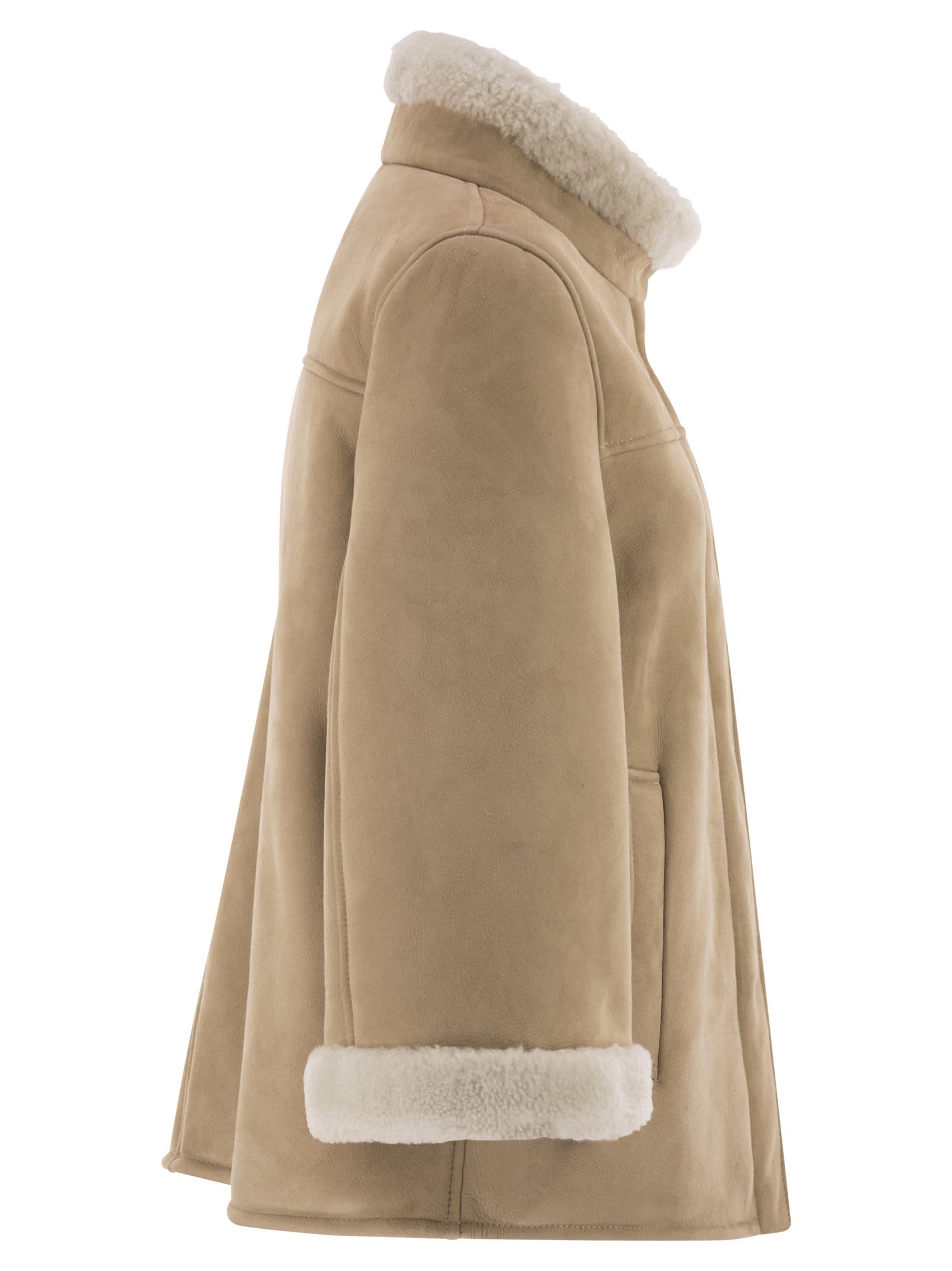 Fay Women Leather Shealing Cape In Brown