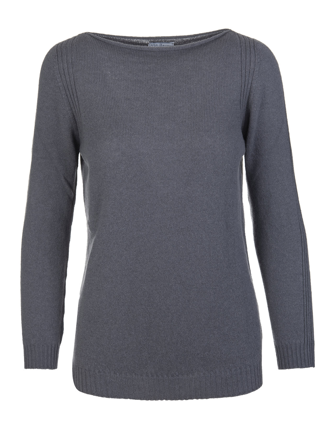 Fedeli Woman Anthracite Cashmere Pullover With Boat Neck
