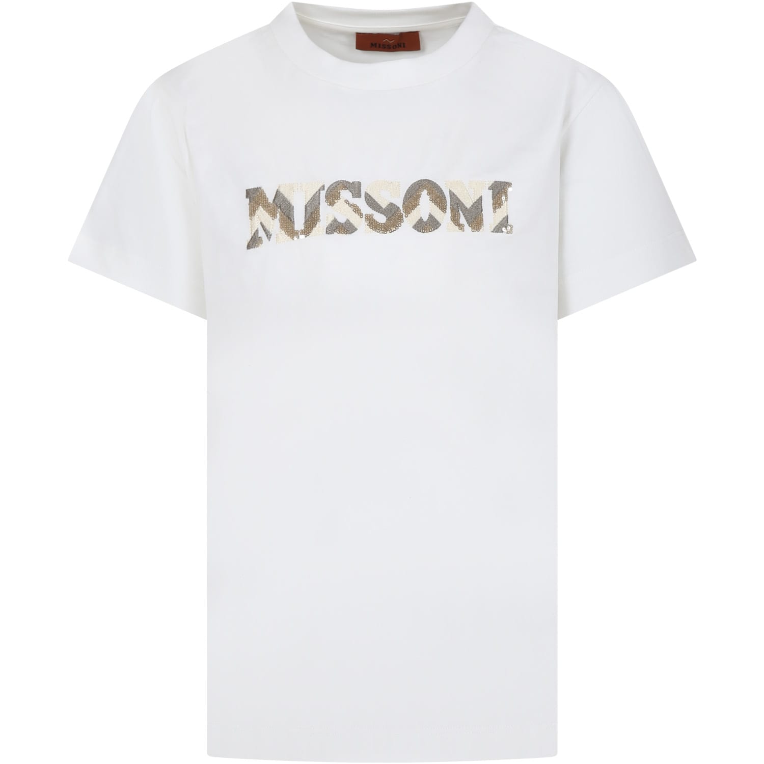 Shop Missoni Ivory T-shirt For Girl With Logo