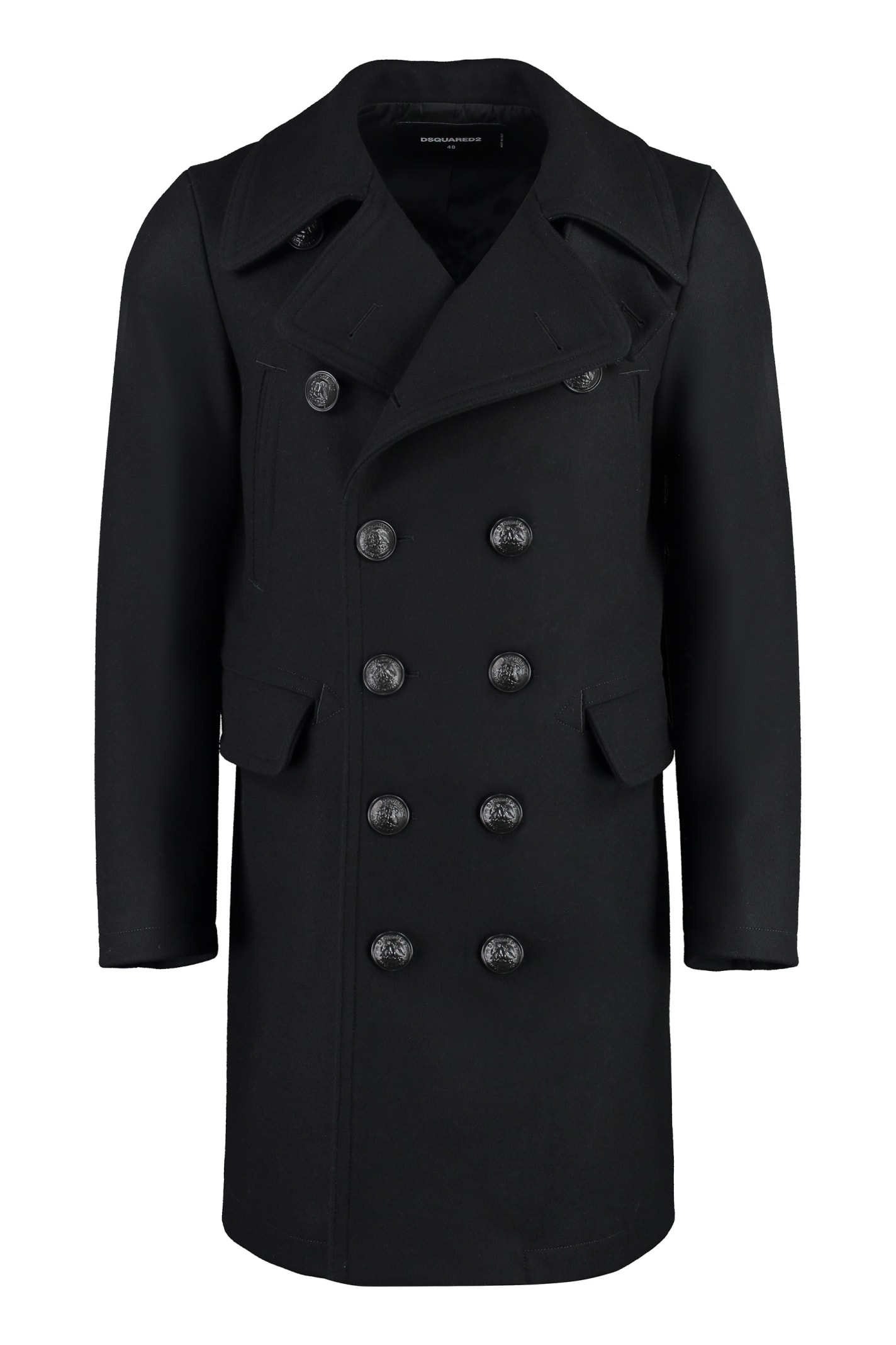 Shop Dsquared2 Wool Blend Double-breasted Coat In Black