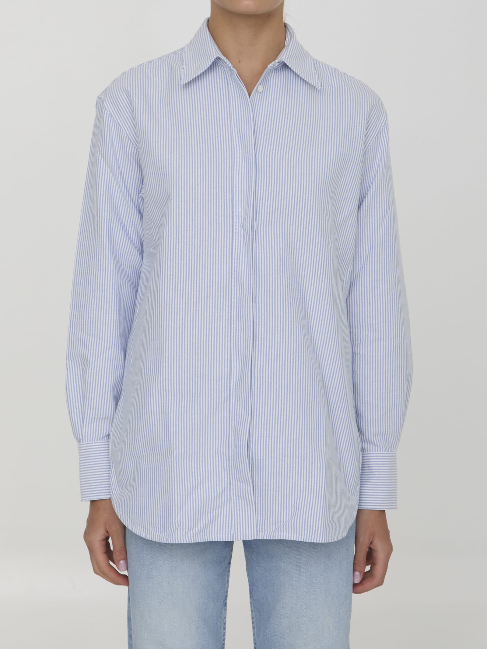 Shop Golden Goose Striped Cotton Shirt In White