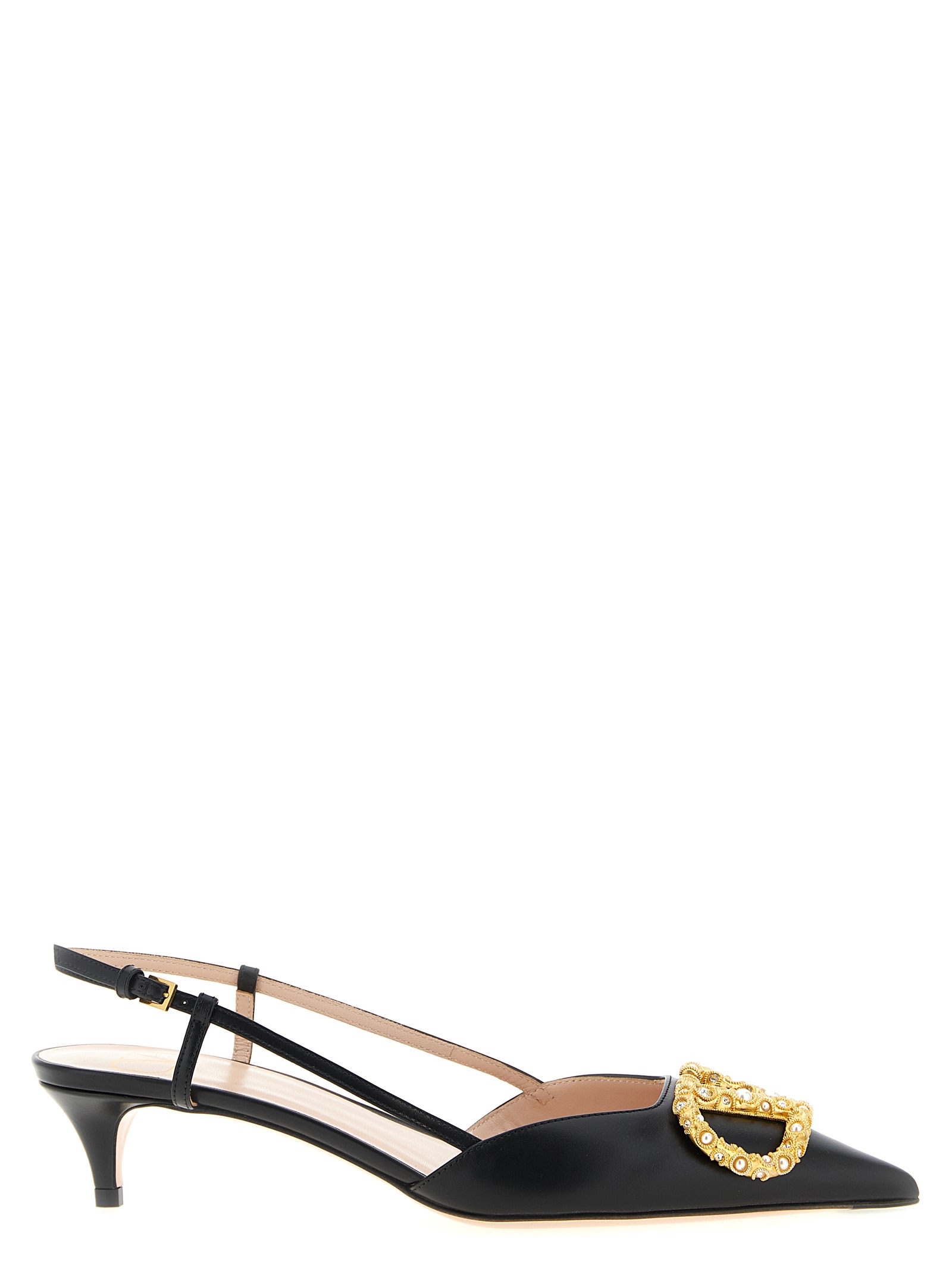 Valentino Crystal Buckle Pointed Toe Stiletto Pumps In Black