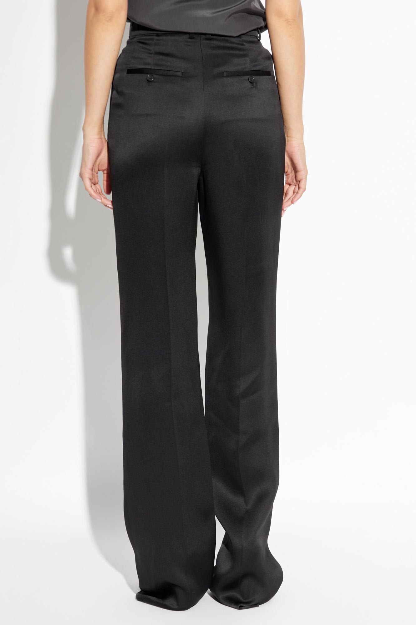 Shop Saint Laurent Silk High-waisted Pants In Noir