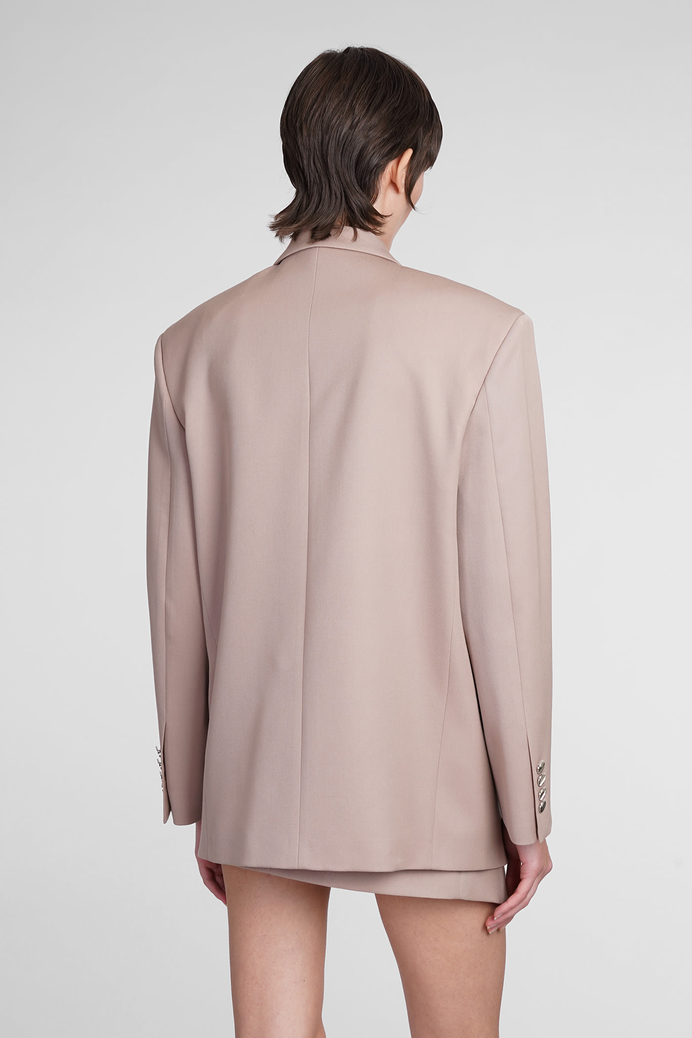Attico Wool Jacket With Lapel Collar And Pockets In Pink