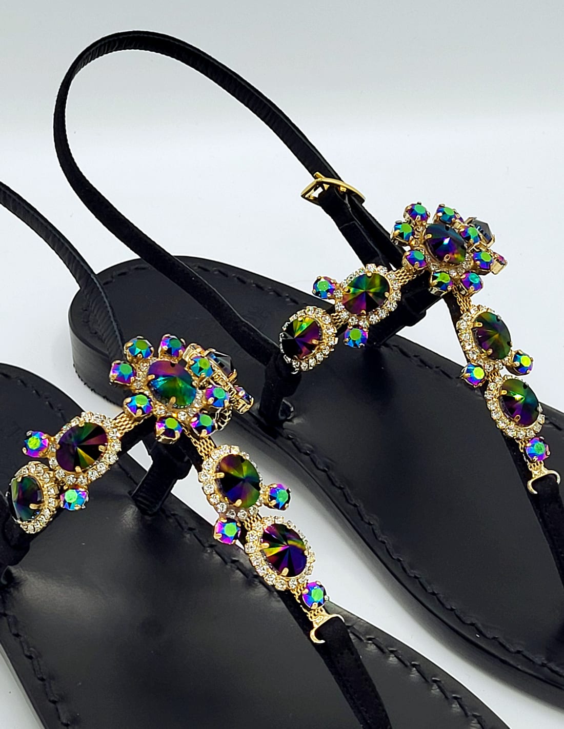 Dea Sandals Via Krupp Rainbow Jewel Sandals In Black, Crystal