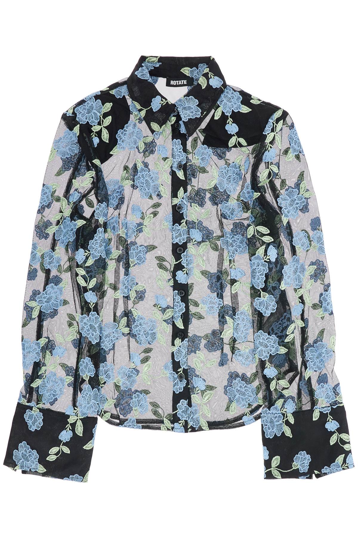 Rotate by Birger Christensen Black Mesh Shirt With Floral Embroidery