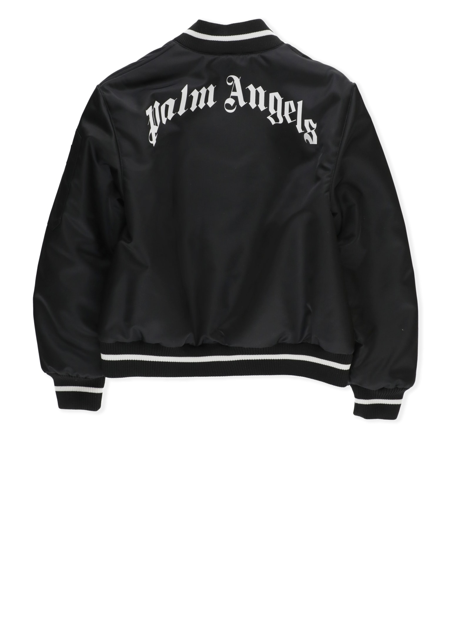 Shop Palm Angels Bomber Jacket With Curved Logo In Black