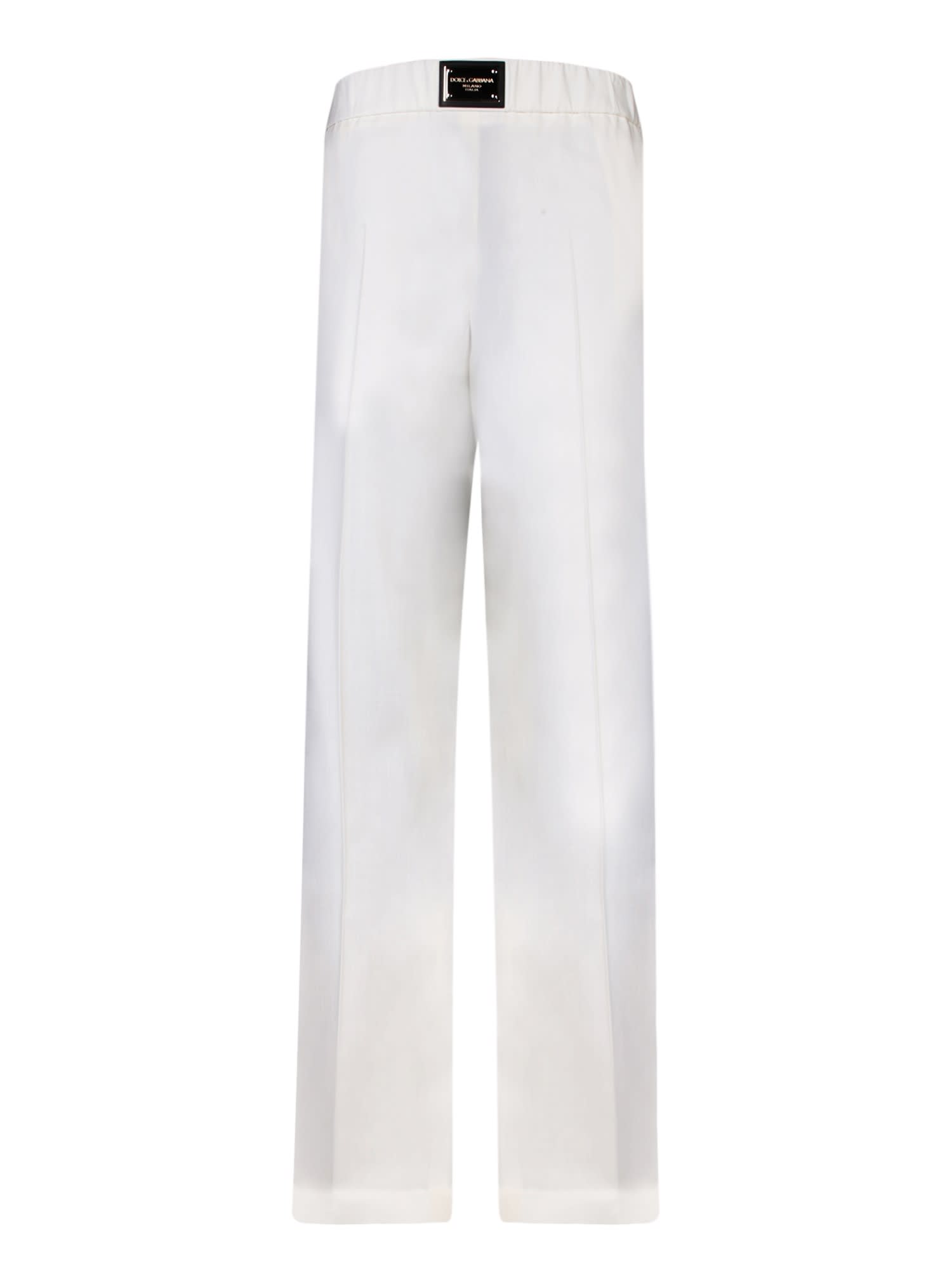 Shop Dolce & Gabbana Logo Plaque White Trousers