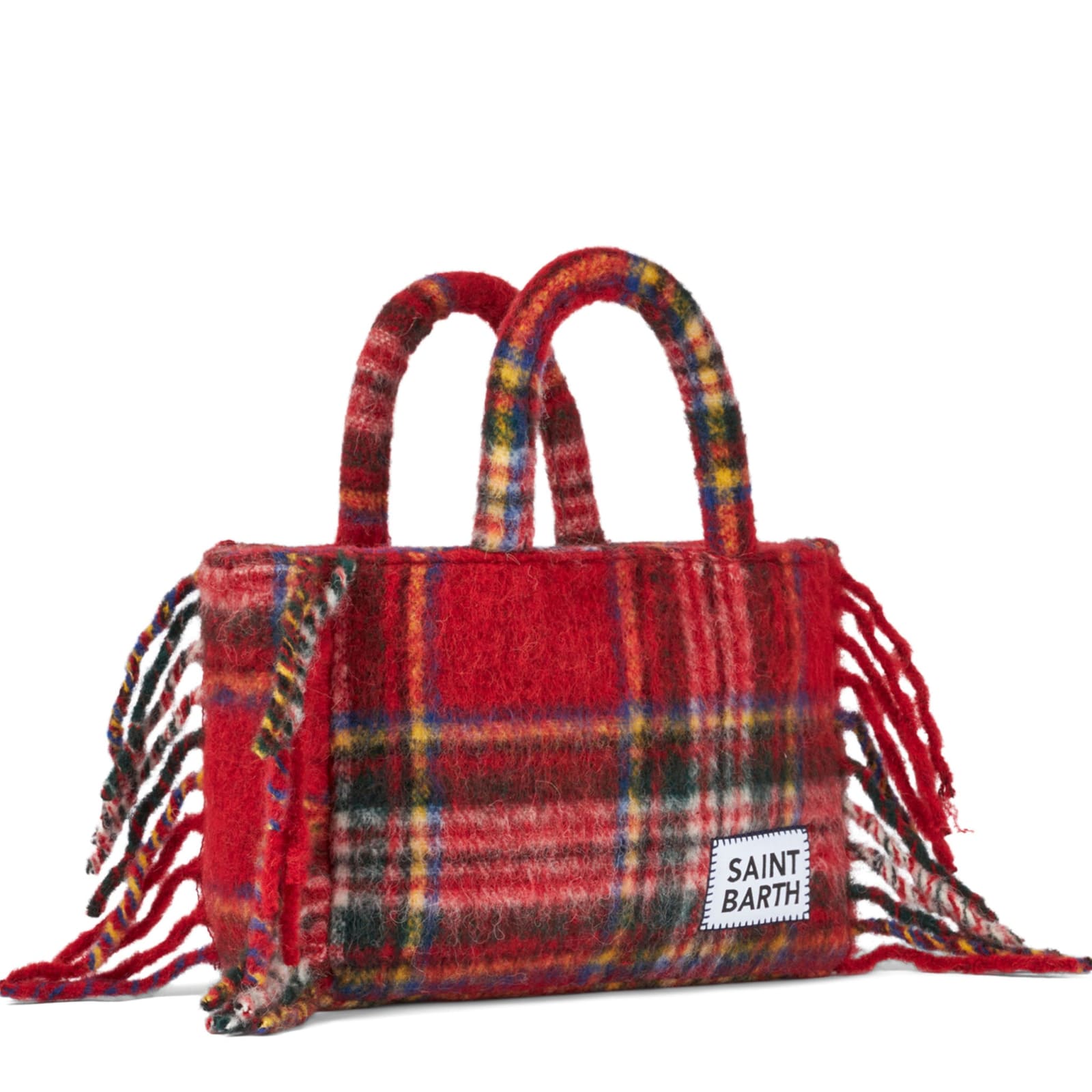 Shop Mc2 Saint Barth Colette Blanket Handbag With Tartan Print In Red