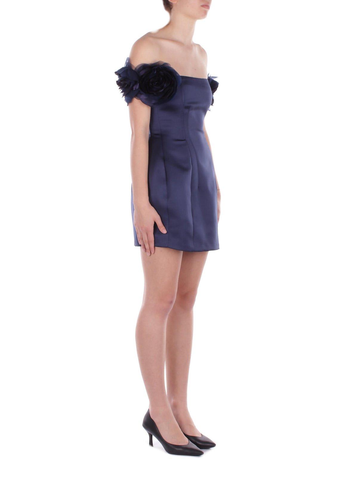 Elisabetta Franchi Mini Dress With Floral Embellishments And Off-the-shoulder Design
