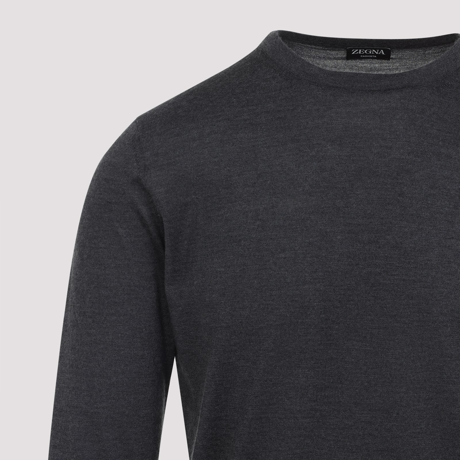Zegna Soft Cashmere Crewneck Sweater With Ribbed Cuffs And Hem In Gray