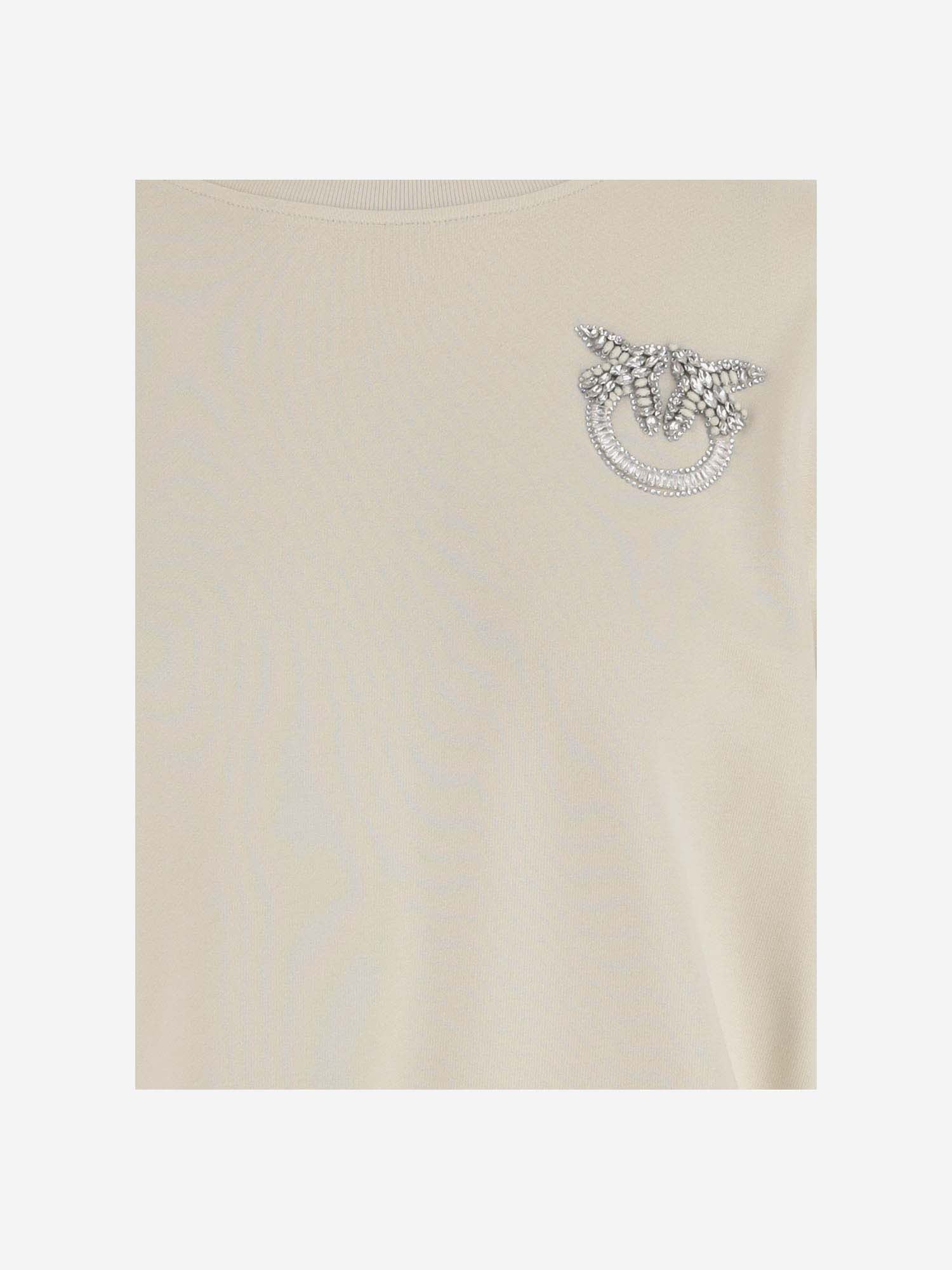 Shop Pinko Cotton Sweatshirt With Logo In Beige