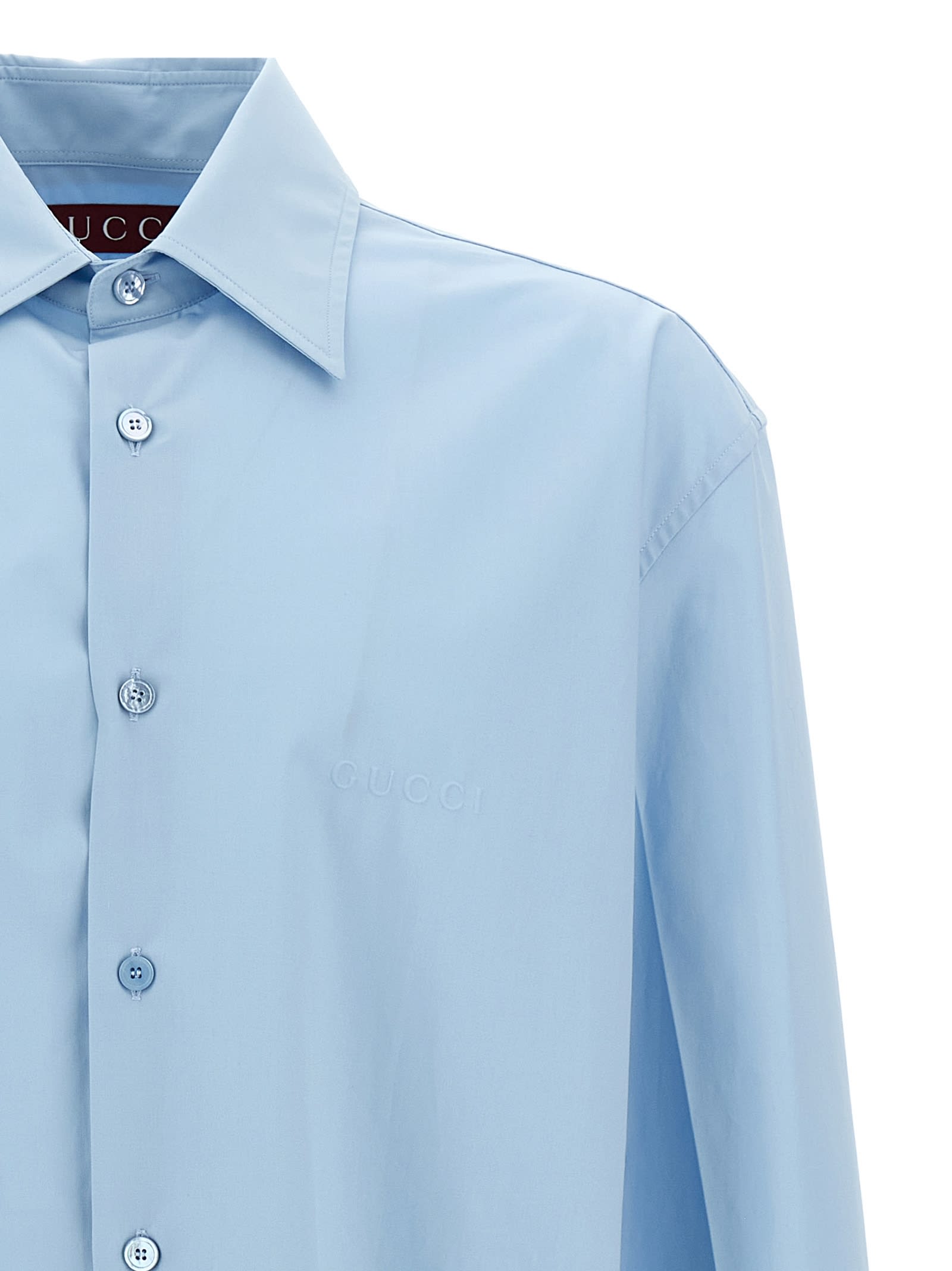 Gucci Men Embossed Logo Shirt In Blue