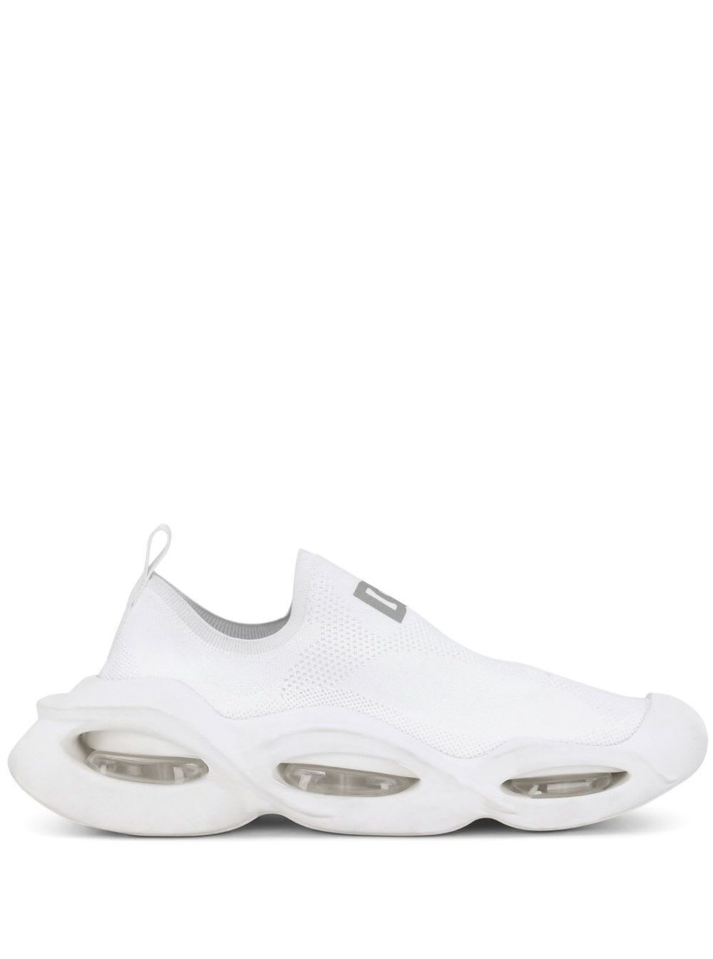 DOLCE & GABBANA WAVE WHITE SLIP-ON SNEAKERS IN POLYESTER MAN