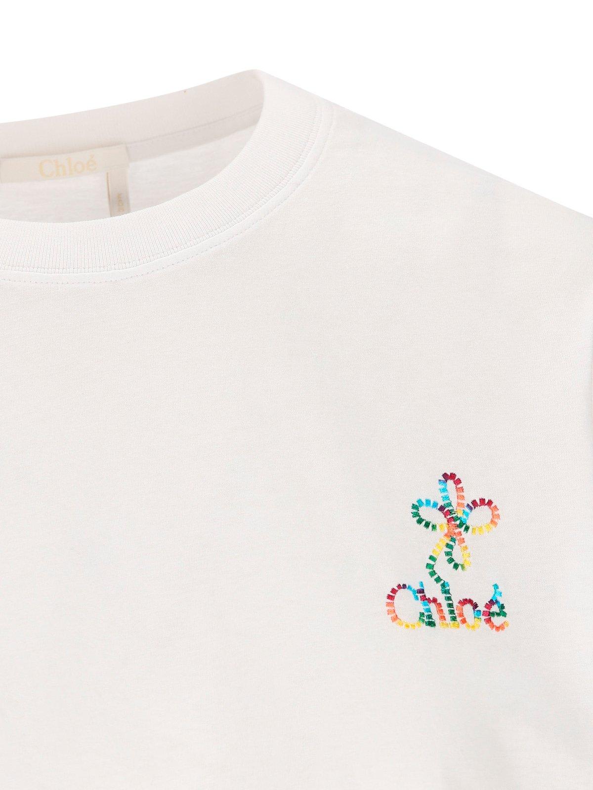 Shop Chloé Logo Embroidered Crewneck T-shirt In White