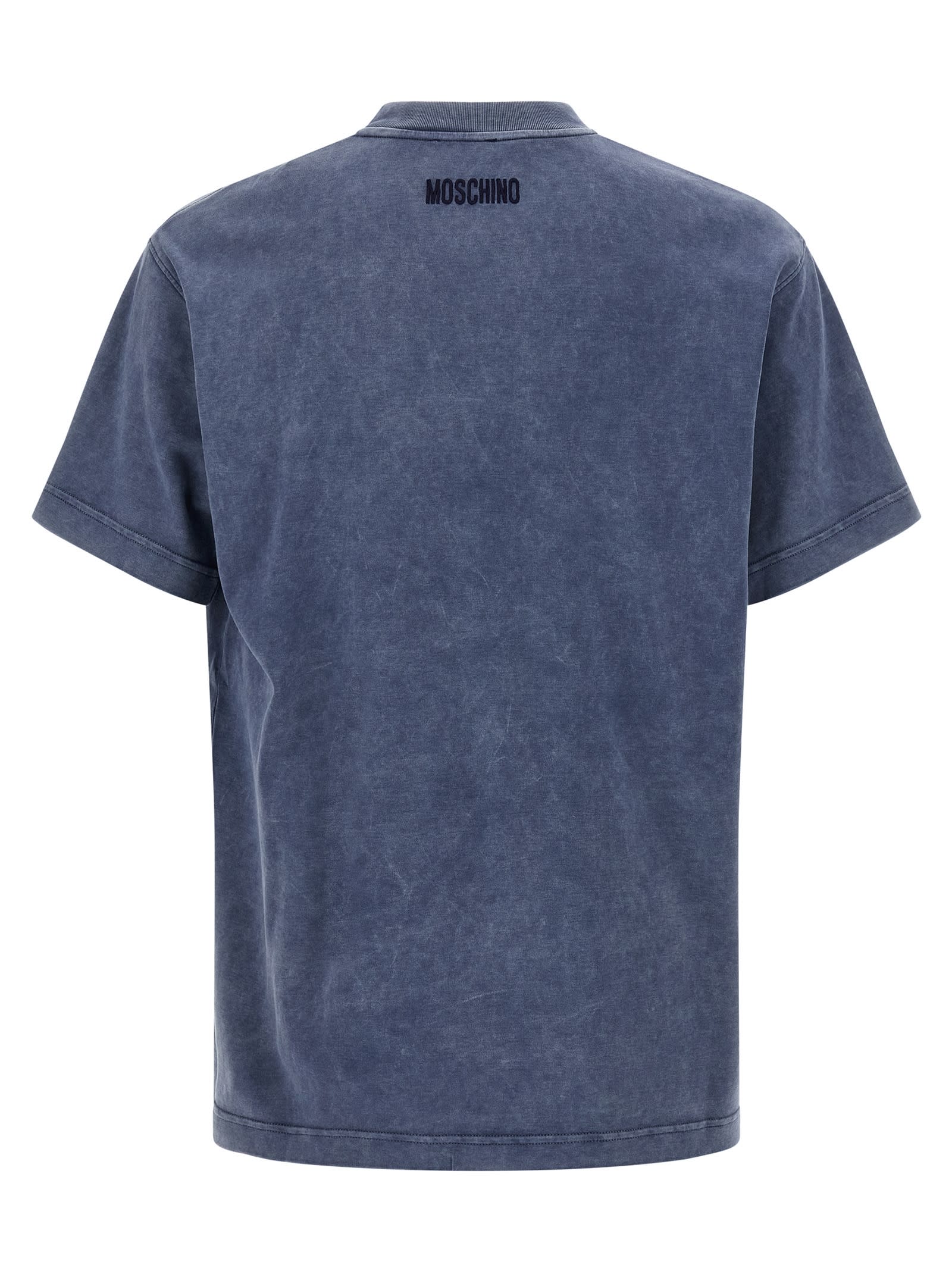 Moschino Smiley Face Studs Crew Neck T-shirt In Blue